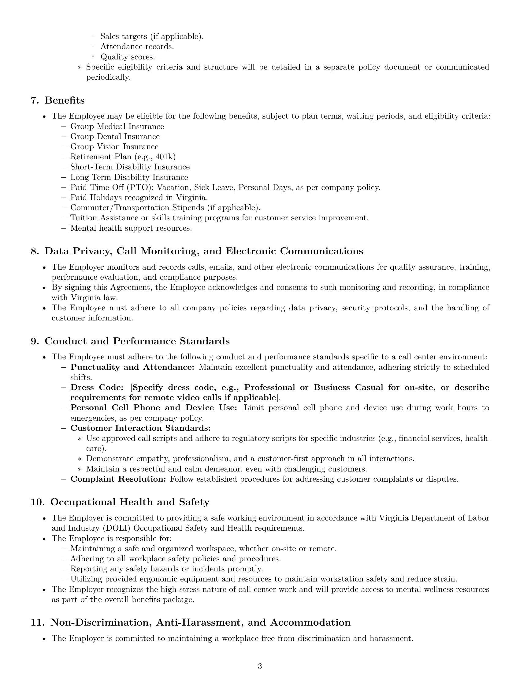 Preview page 3 of Pro Virginia call center representative employment contract template