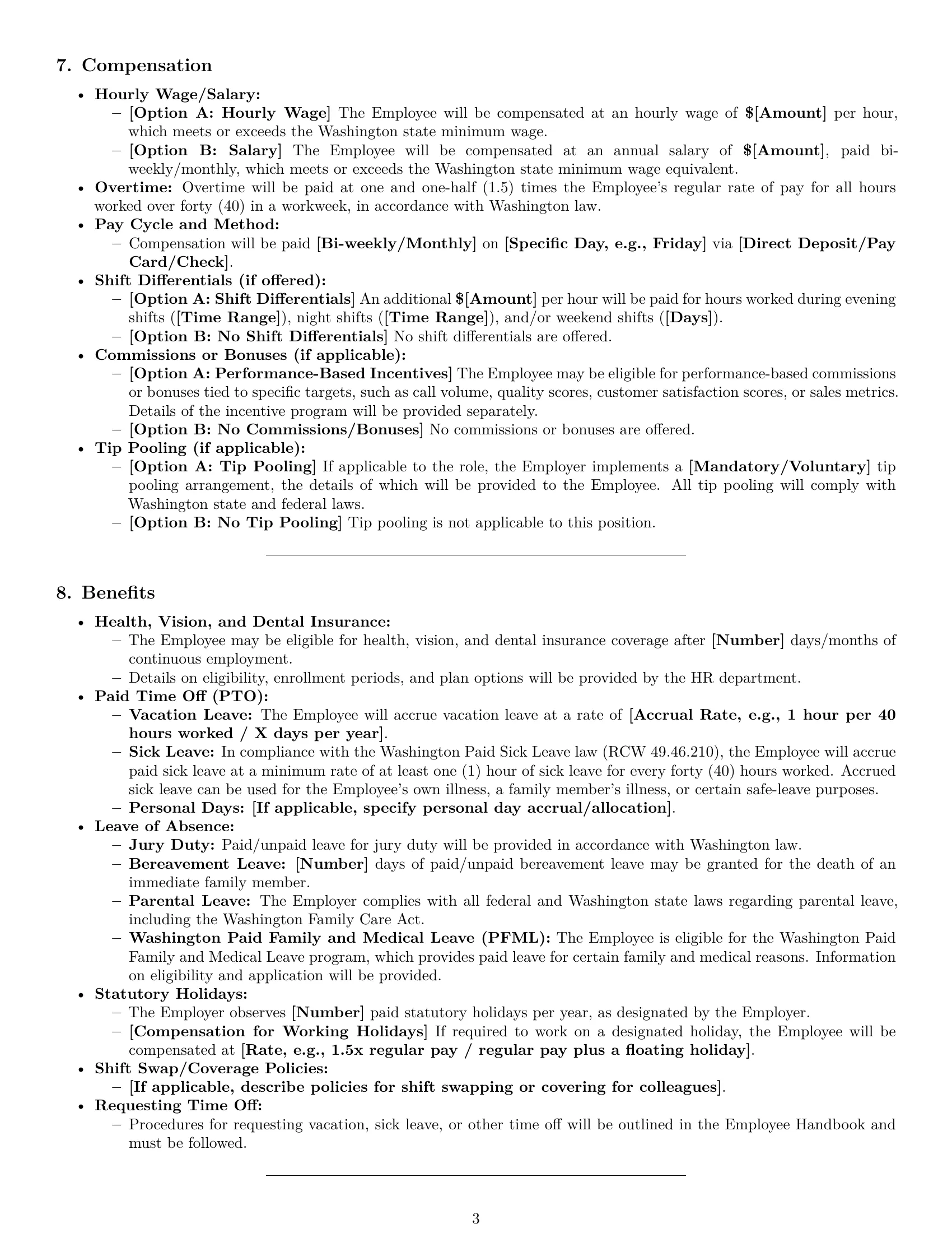 Preview page 3 of Pro Washington call center representative employment contract template