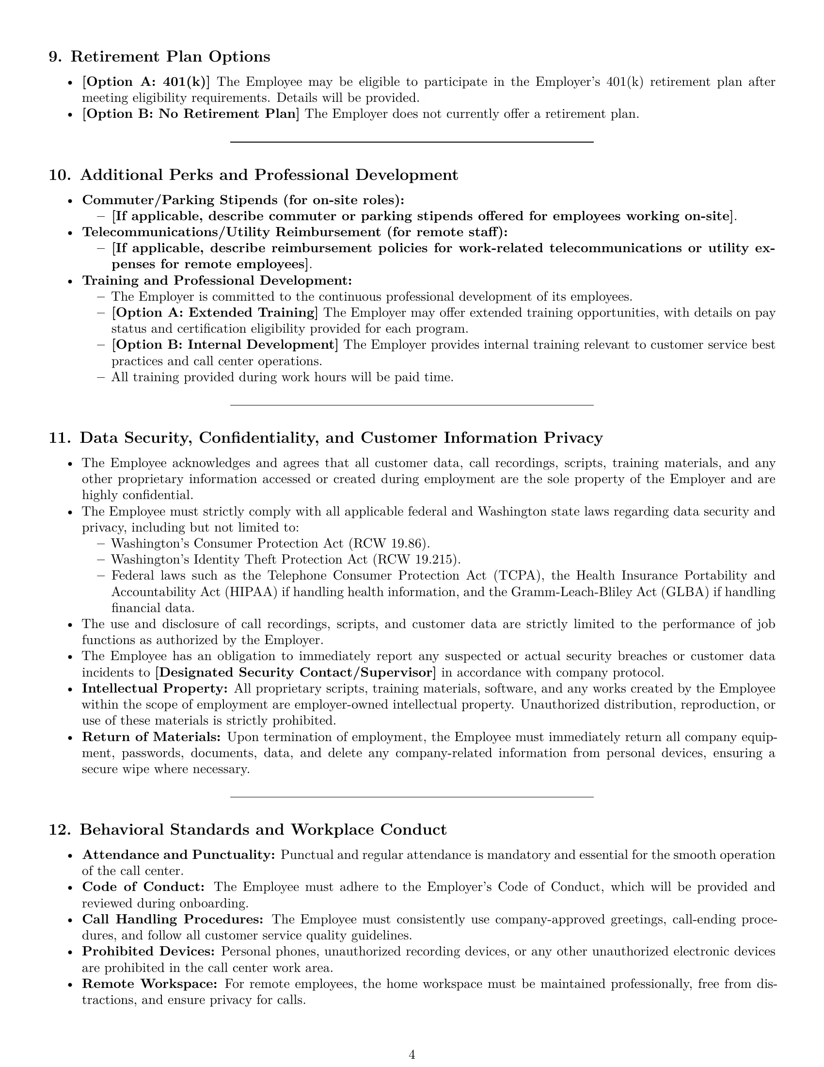 Preview page 4 of Pro Washington call center representative employment contract template