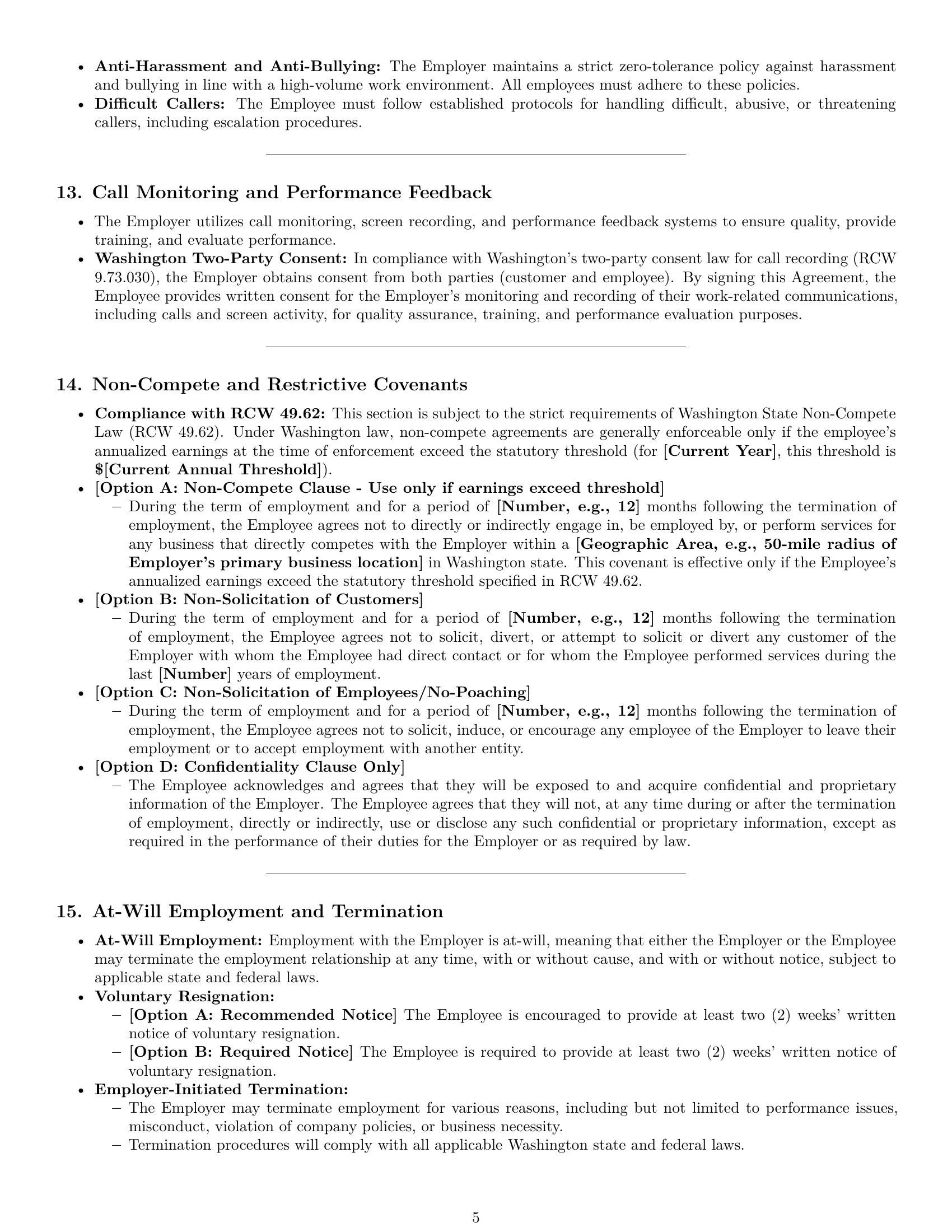 Preview page 5 of Pro Washington call center representative employment contract template