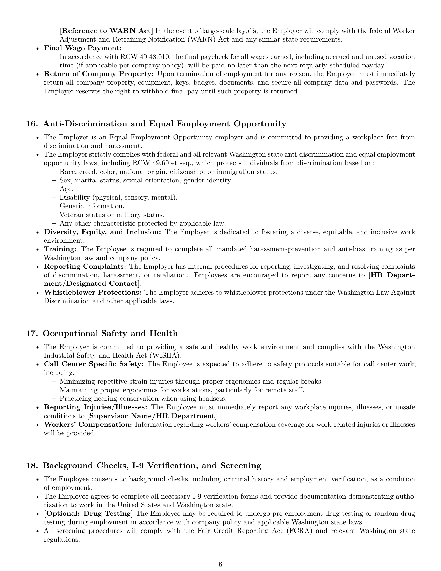 Preview page 6 of Pro Washington call center representative employment contract template
