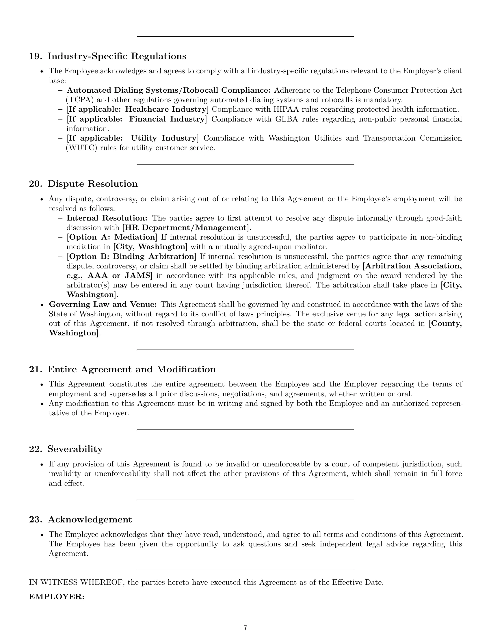 Preview page 7 of Pro Washington call center representative employment contract template