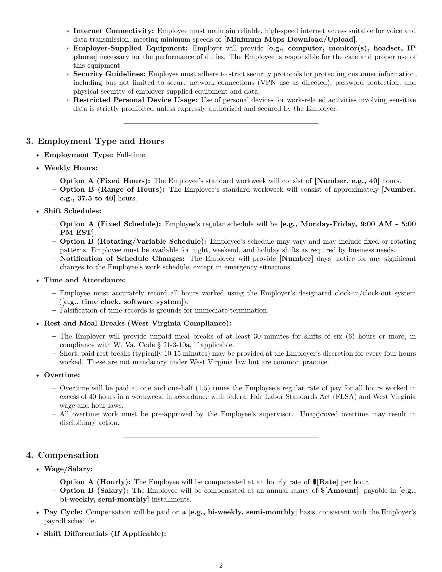 Preview page 2 of Pro West Virginia call center representative employment contract template