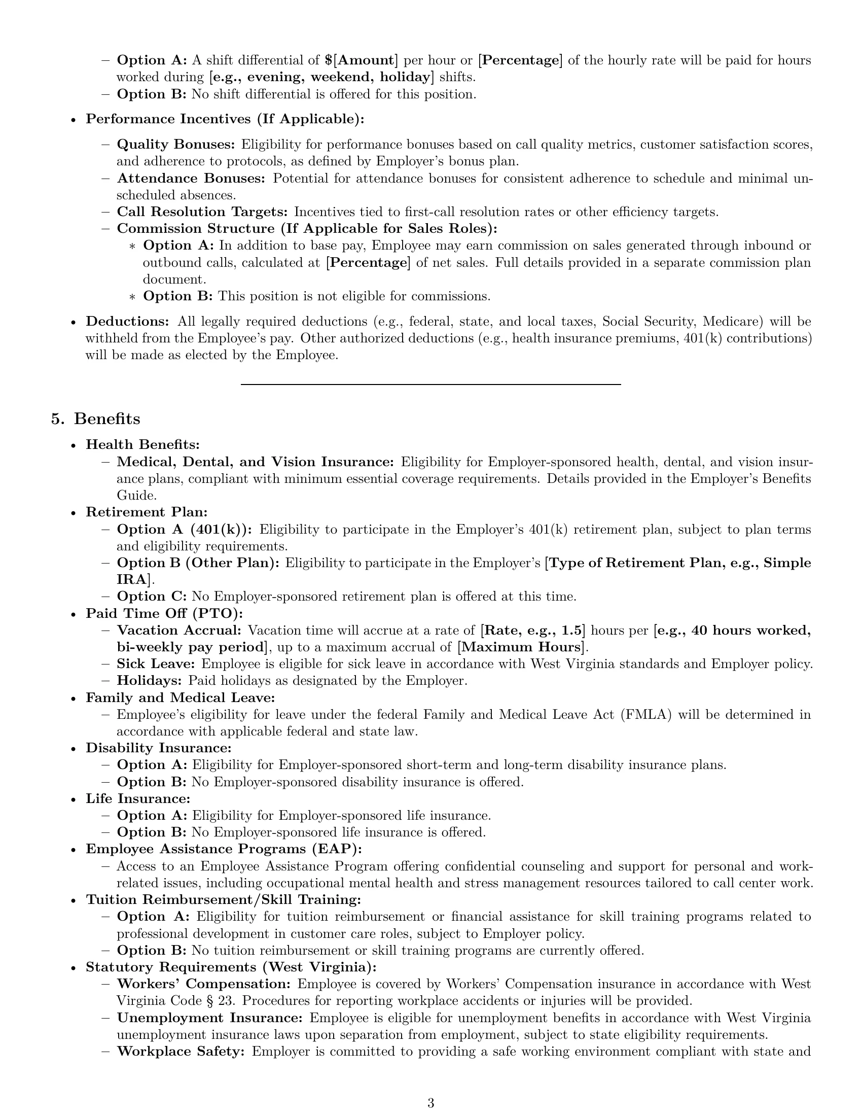 Preview page 3 of Pro West Virginia call center representative employment contract template