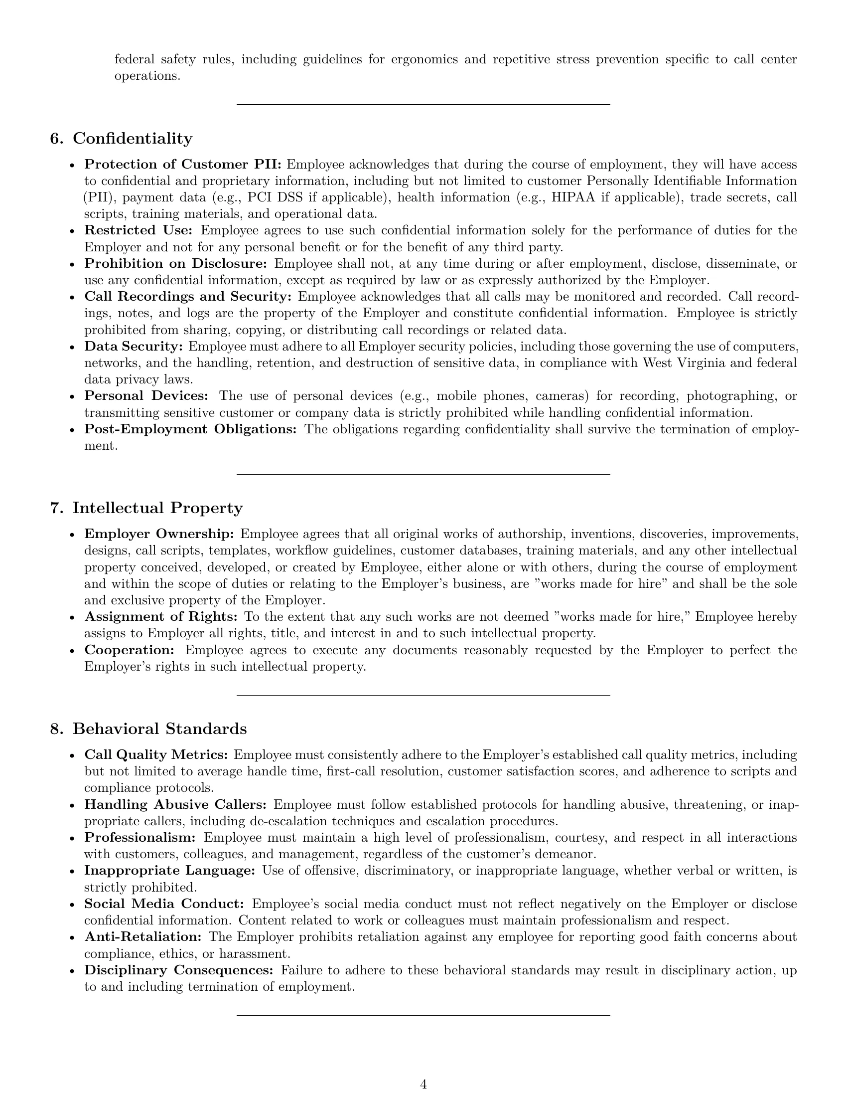 Preview page 4 of Pro West Virginia call center representative employment contract template