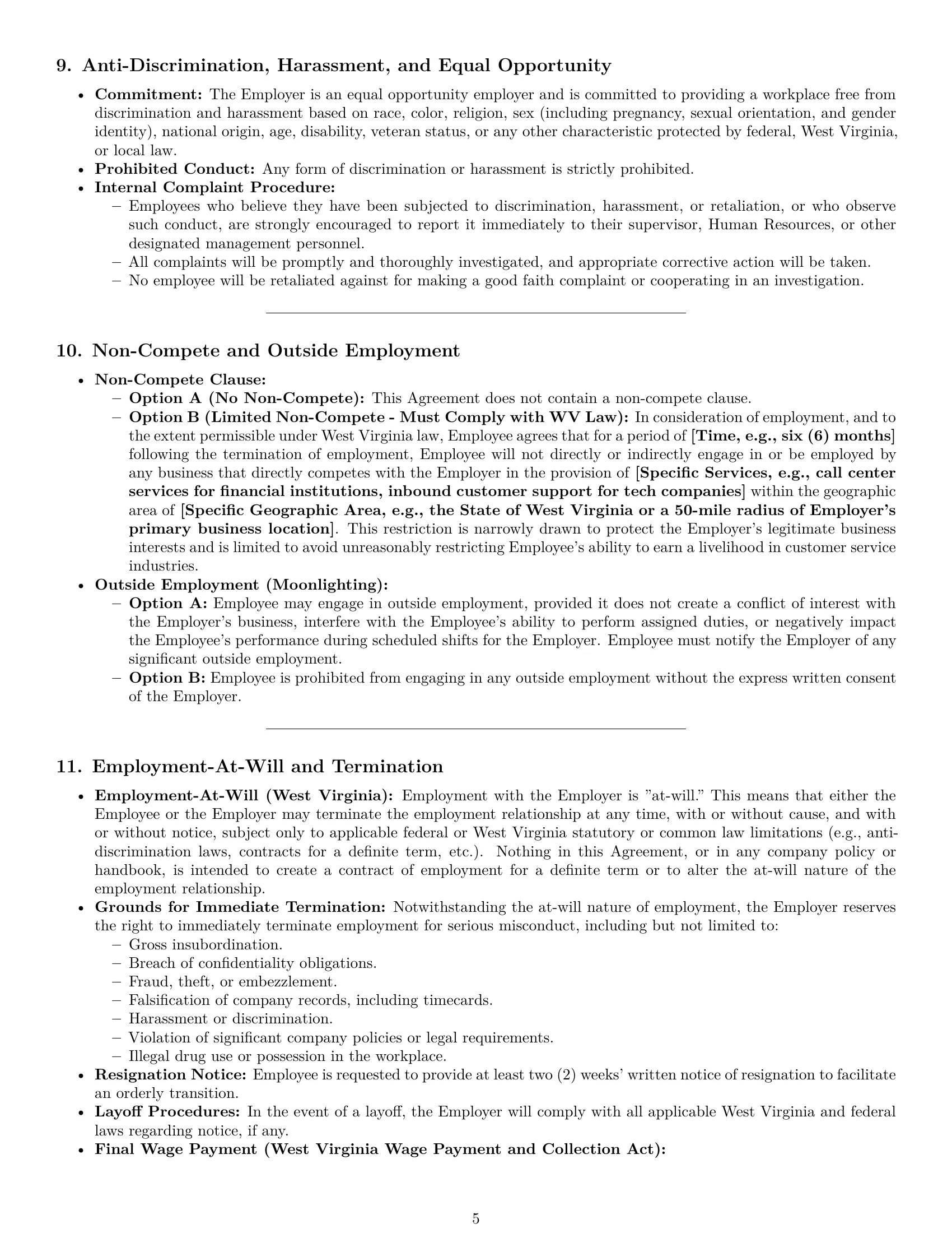 Preview page 5 of Pro West Virginia call center representative employment contract template