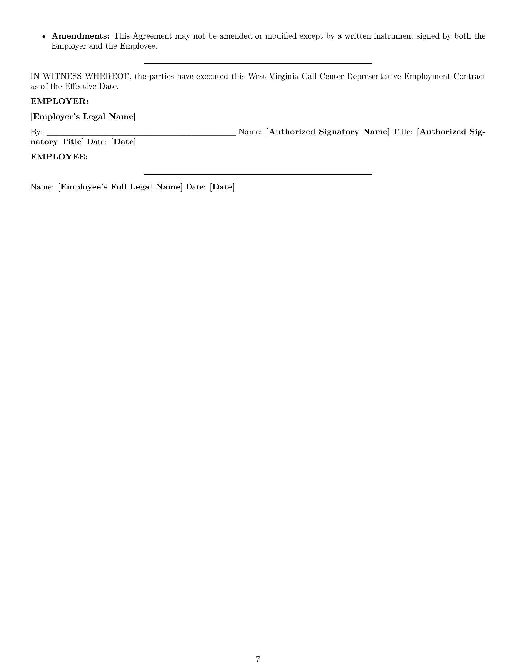Preview page 7 of Pro West Virginia call center representative employment contract template