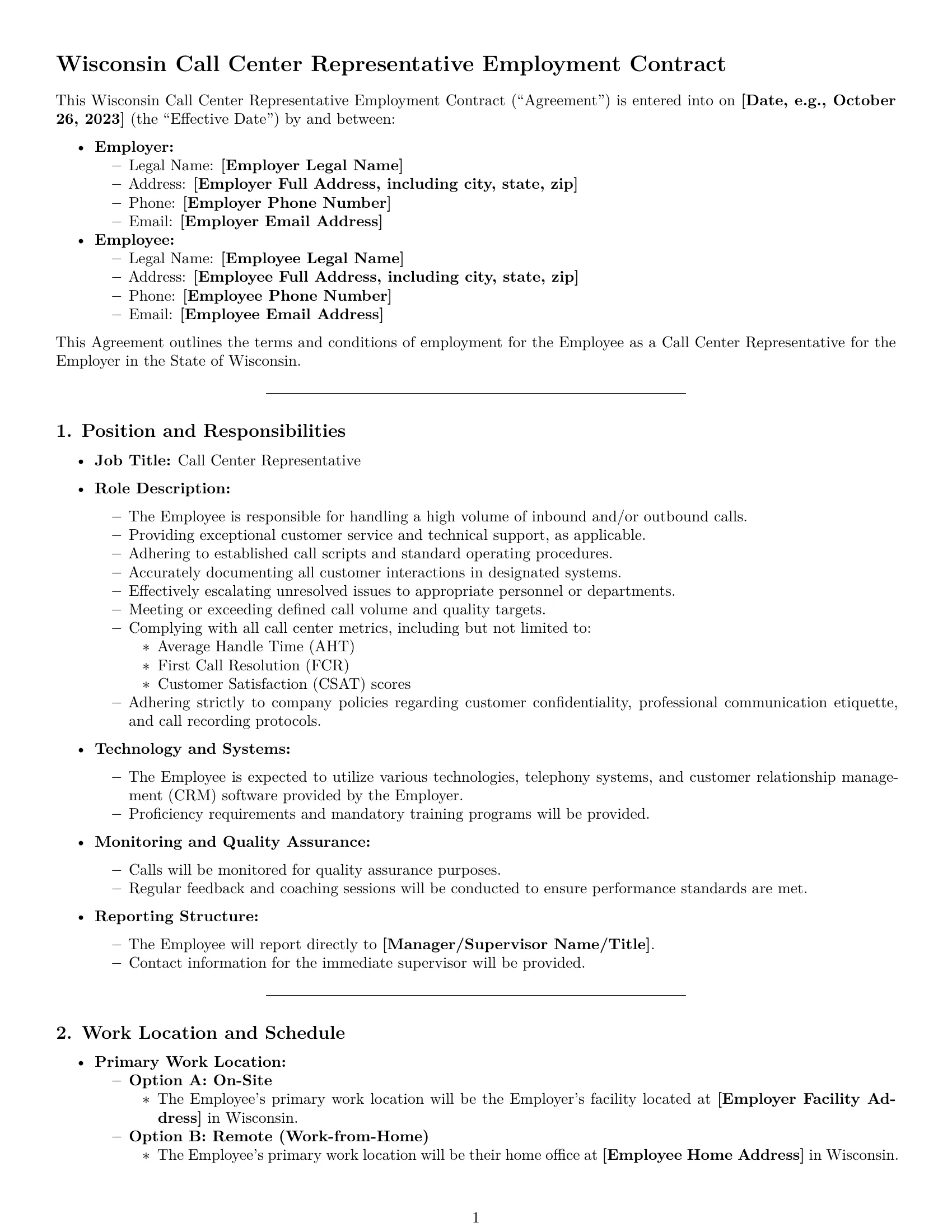 Preview page 1 of Pro Wisconsin call center representative employment contract template