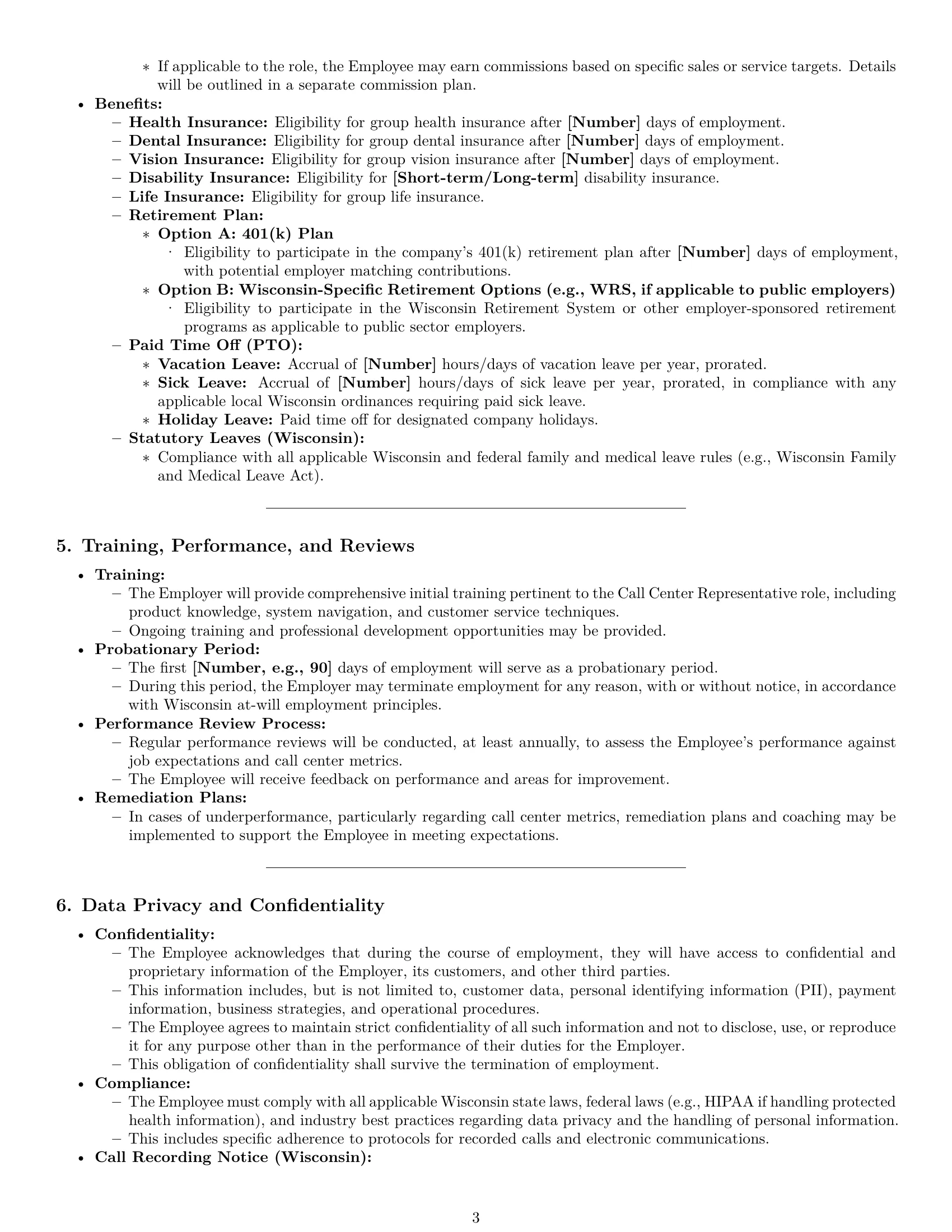 Preview page 3 of Pro Wisconsin call center representative employment contract template