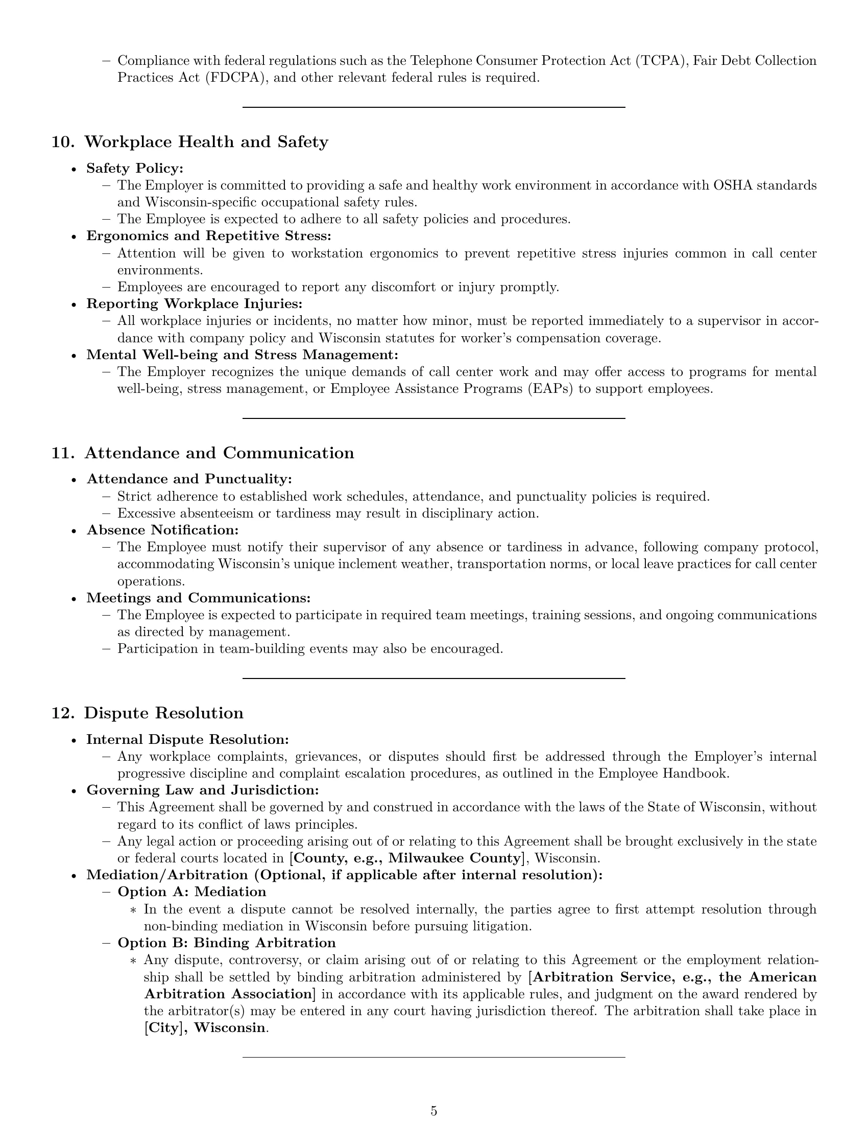 Preview page 5 of Pro Wisconsin call center representative employment contract template