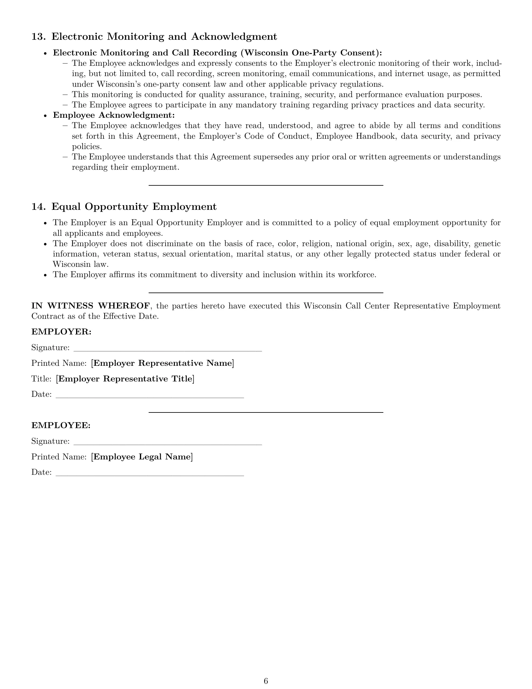 Preview page 6 of Pro Wisconsin call center representative employment contract template