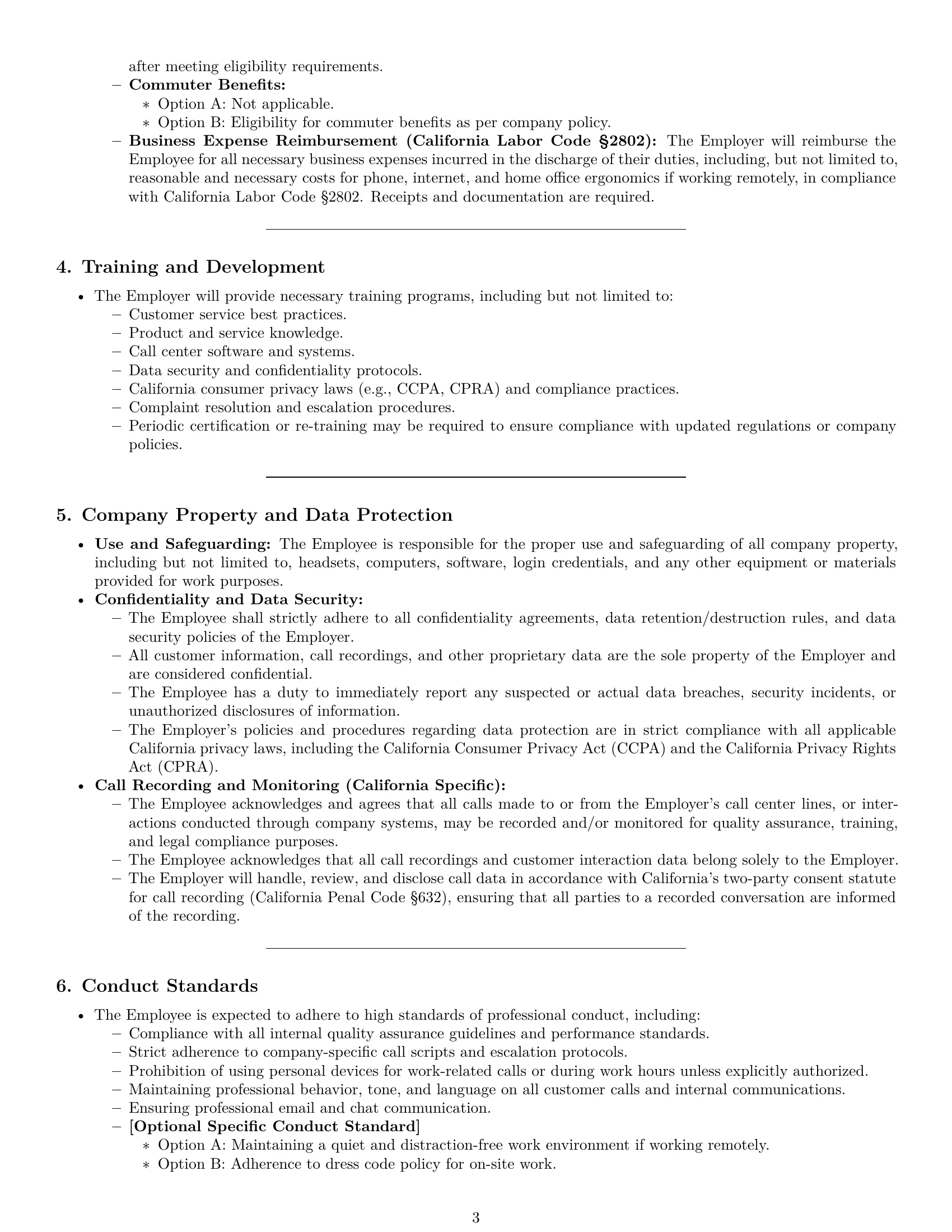 Preview page 3 of Pro California call center representative employment contract template