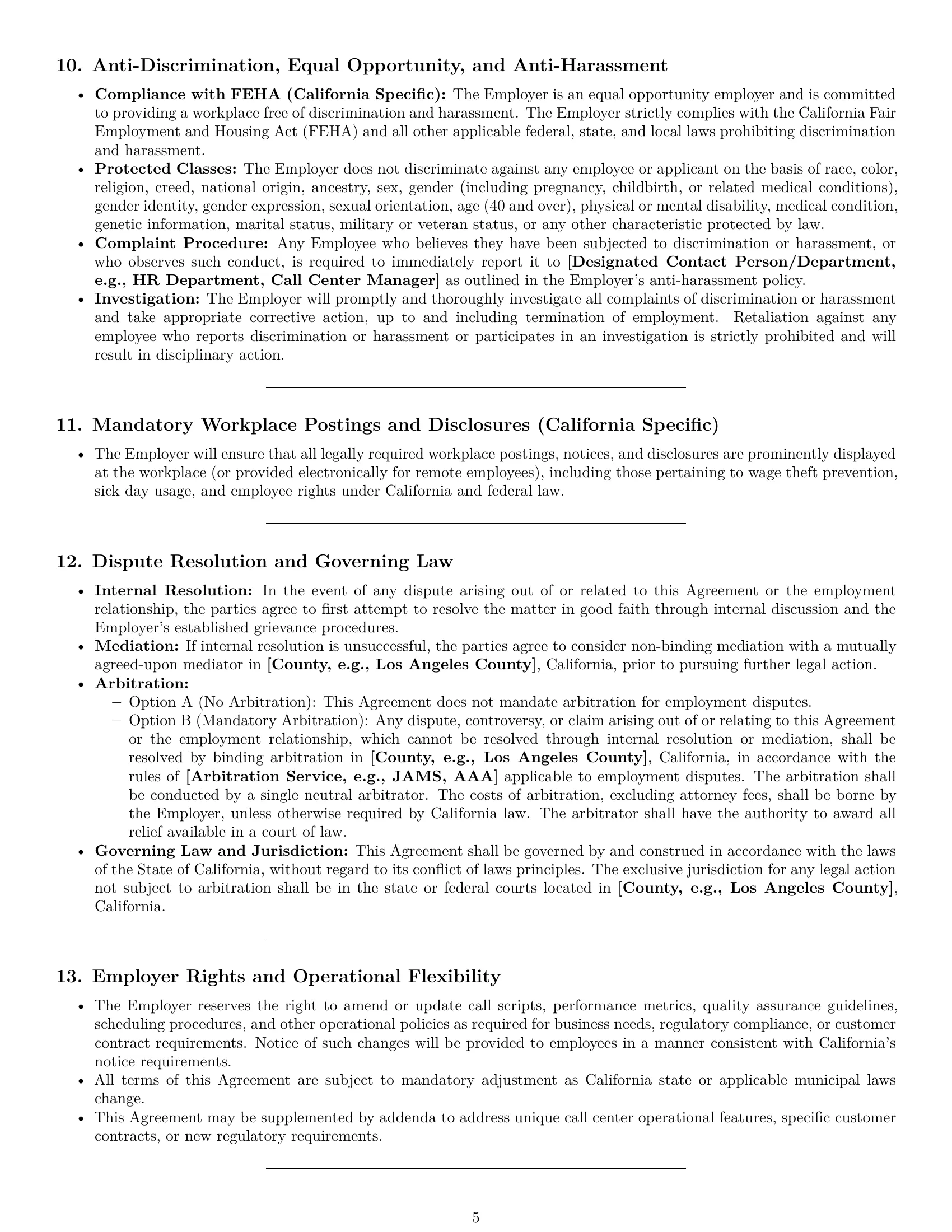 Preview page 5 of Pro California call center representative employment contract template