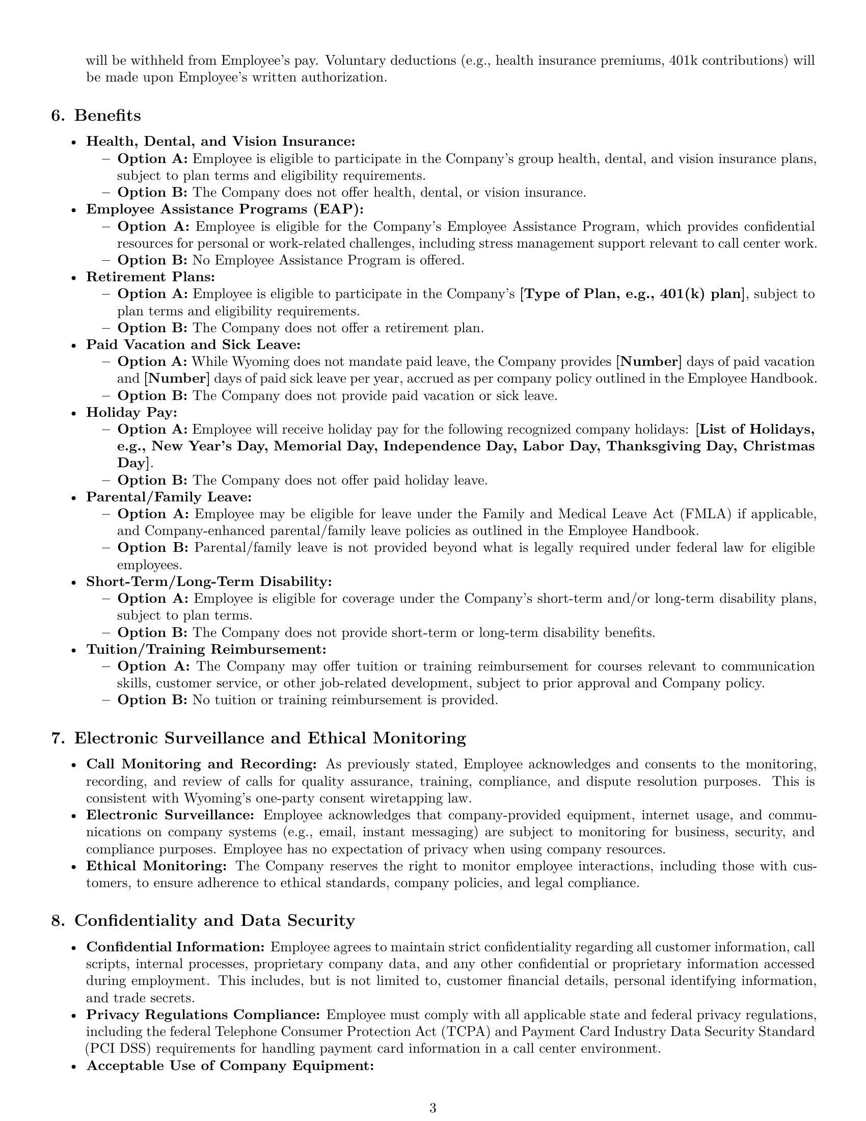 Preview page 3 of Pro Wyoming call center representative employment contract template