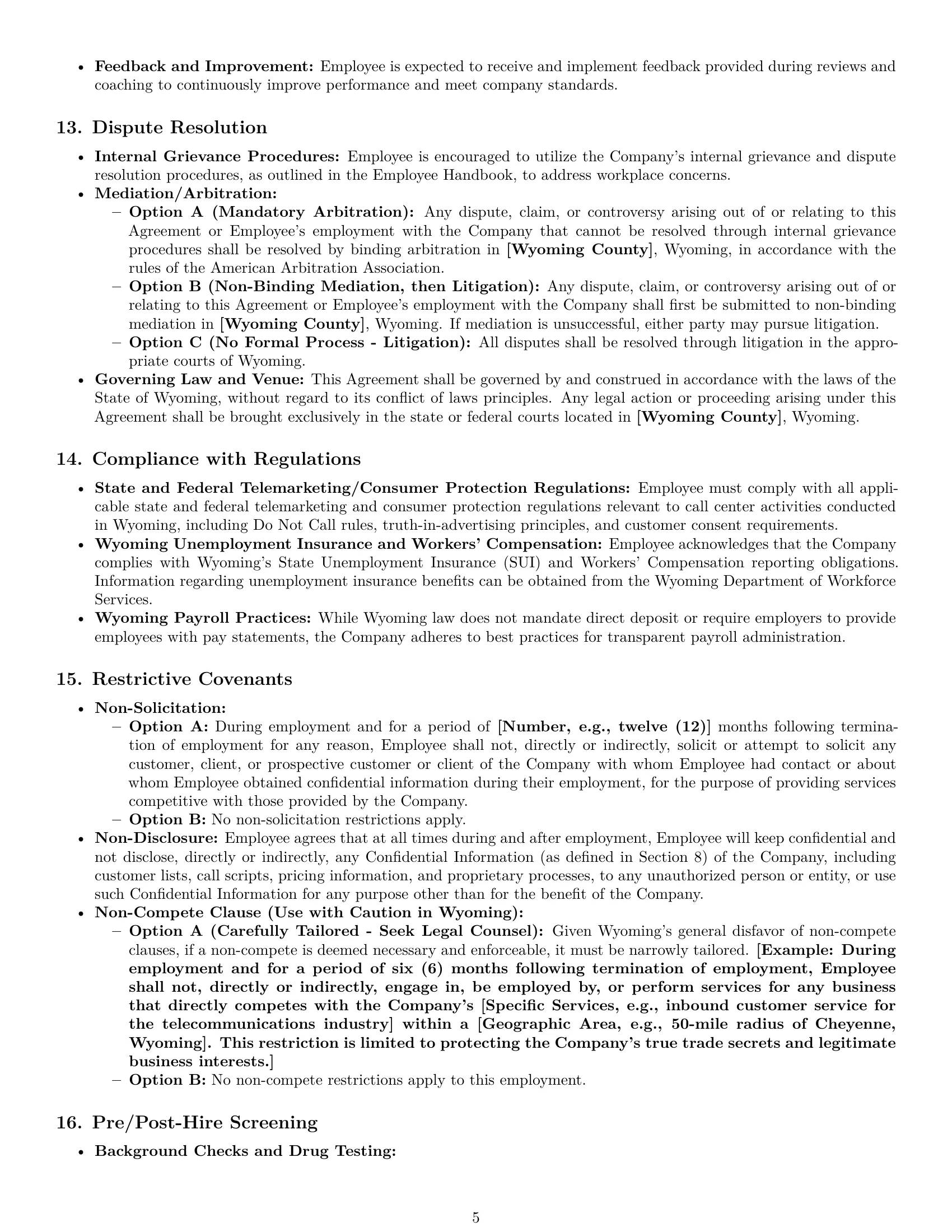 Preview page 5 of Pro Wyoming call center representative employment contract template