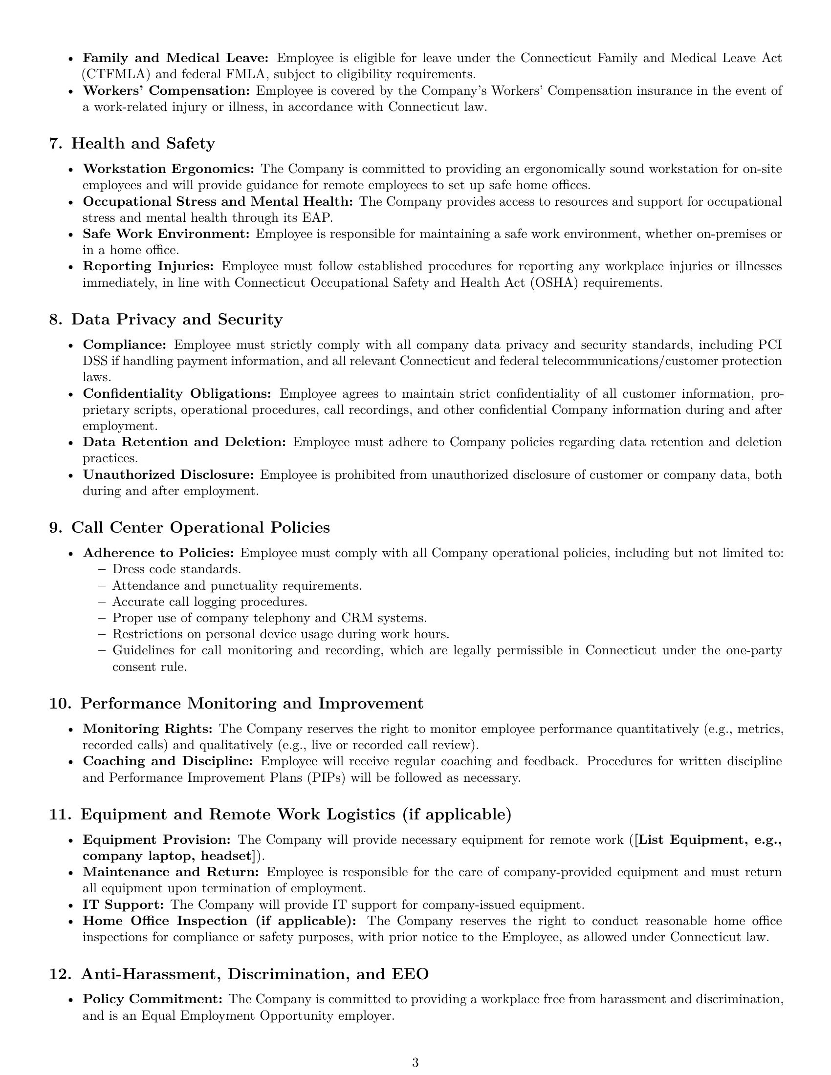 Preview page 3 of Pro Connecticut call center representative employment contract template