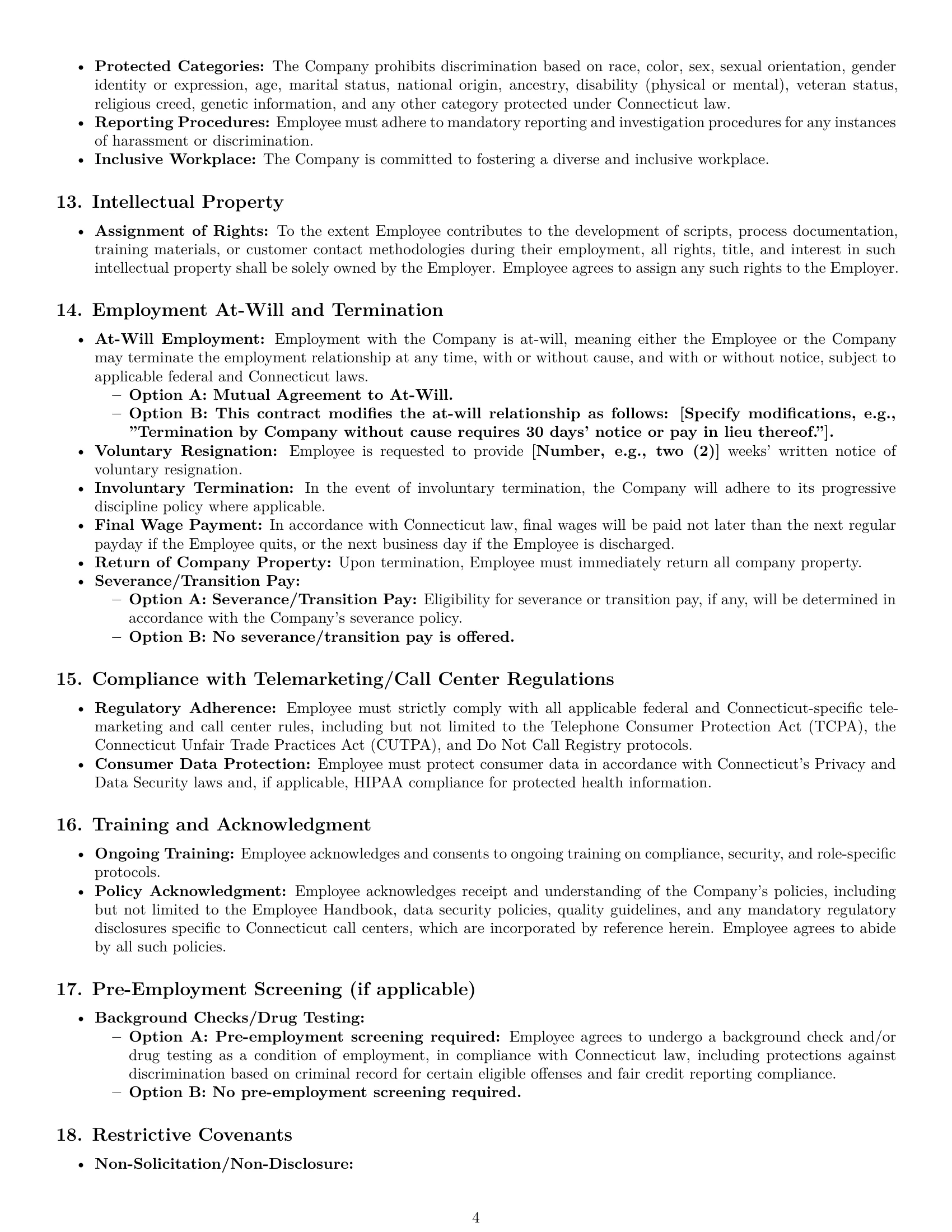 Preview page 4 of Pro Connecticut call center representative employment contract template