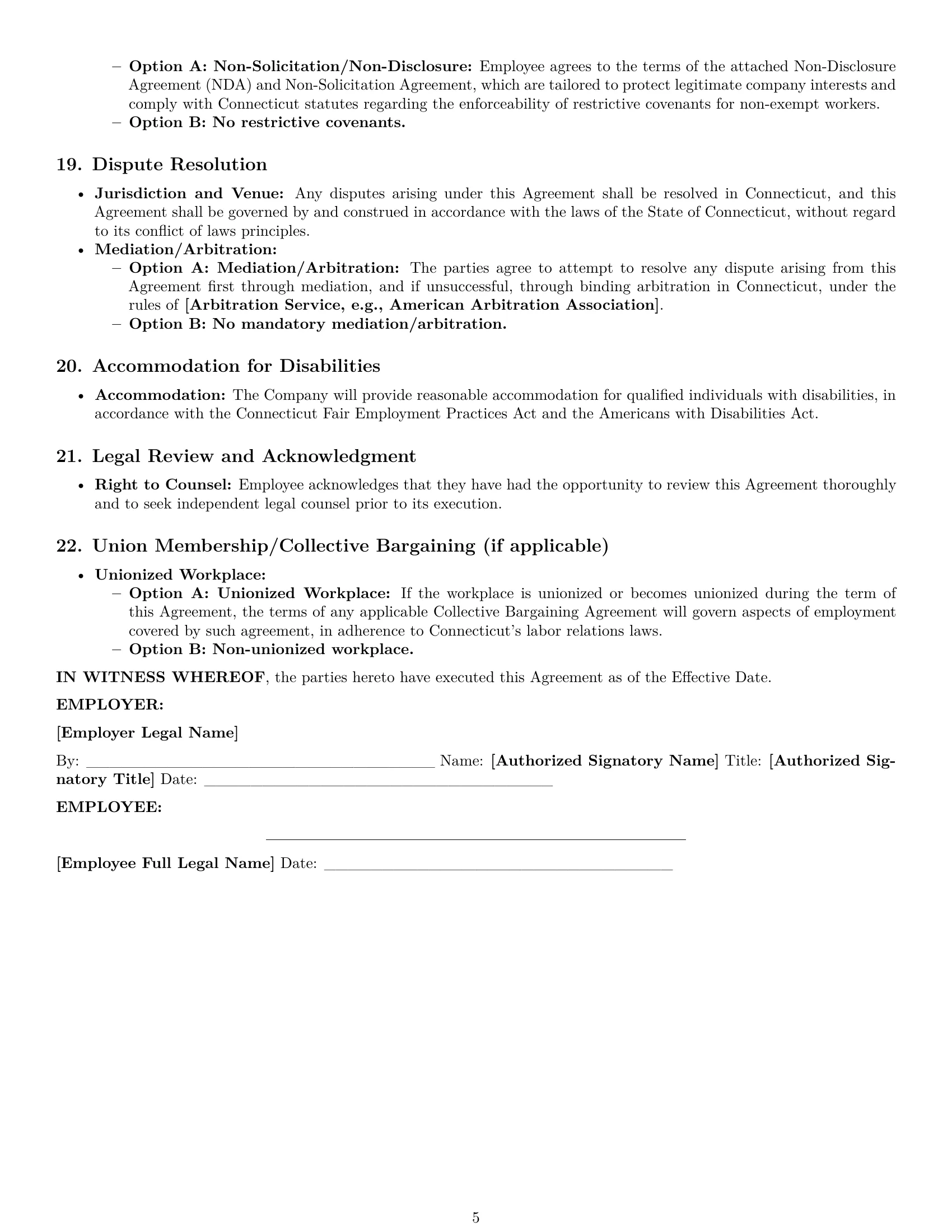Preview page 5 of Pro Connecticut call center representative employment contract template