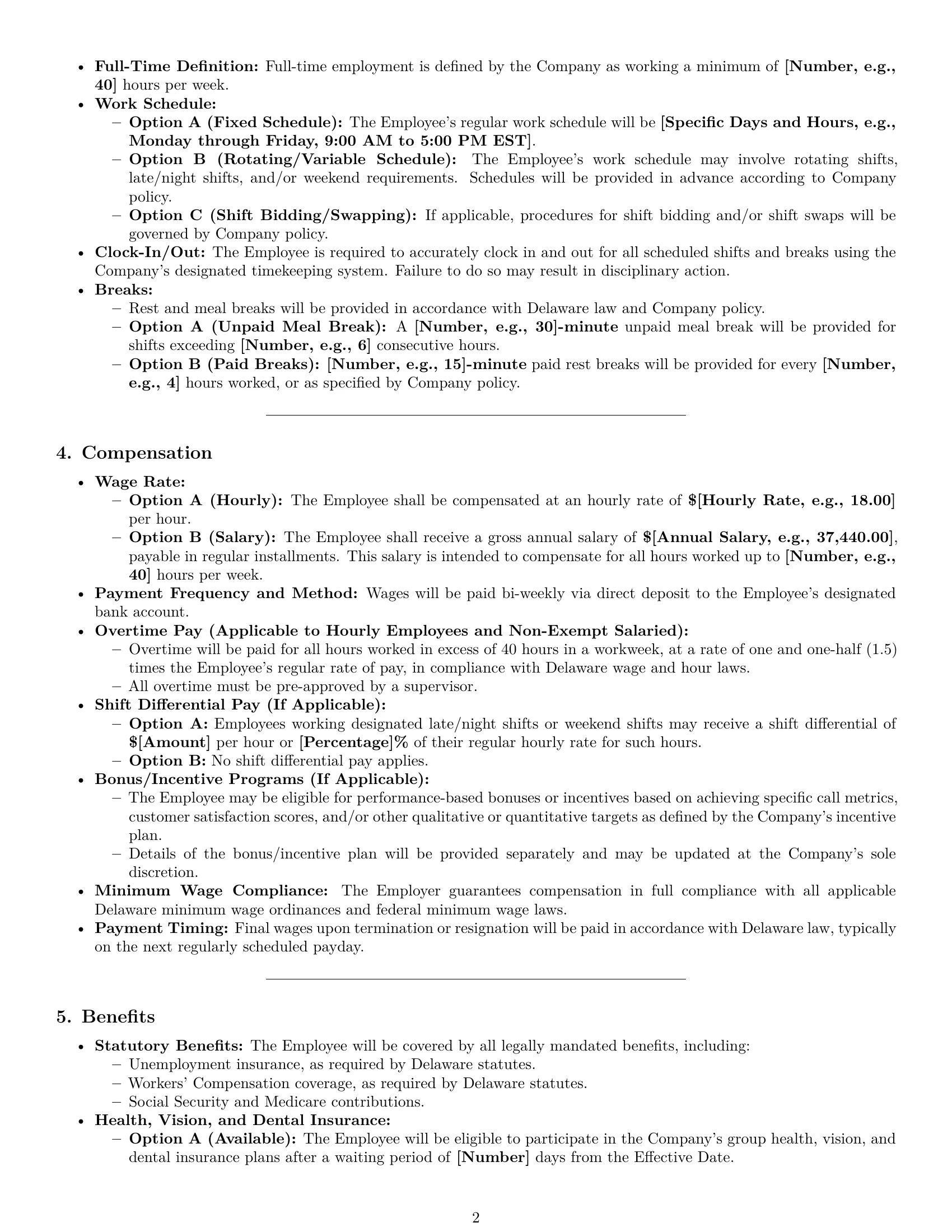 Preview page 2 of Pro Delaware call center representative employment contract template