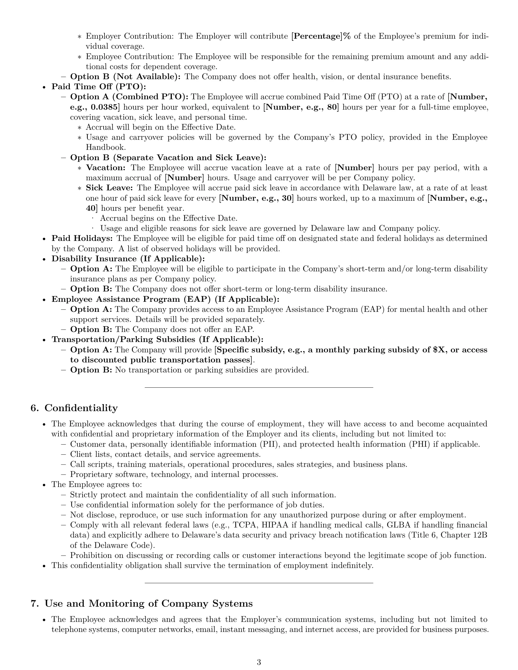 Preview page 3 of Pro Delaware call center representative employment contract template