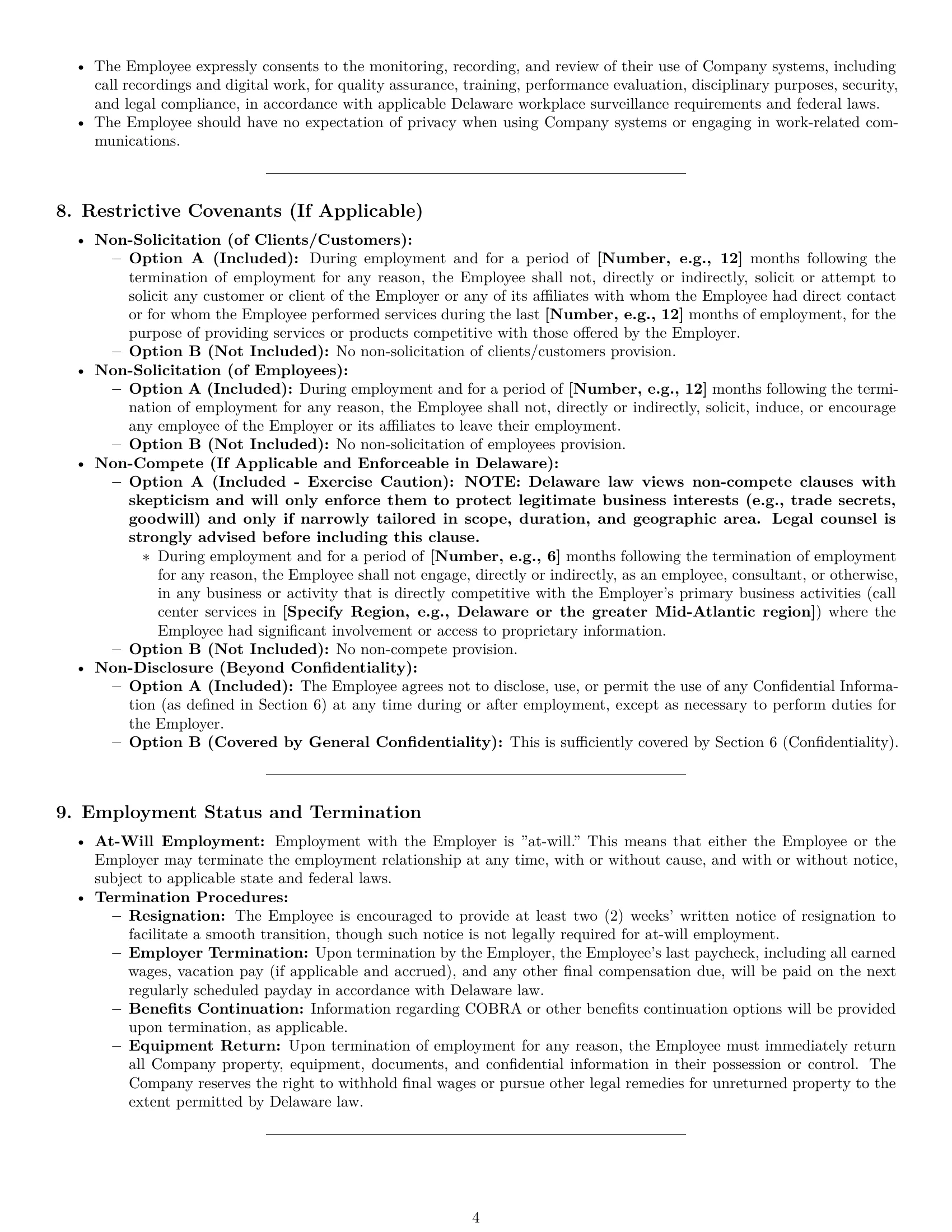 Preview page 4 of Pro Delaware call center representative employment contract template