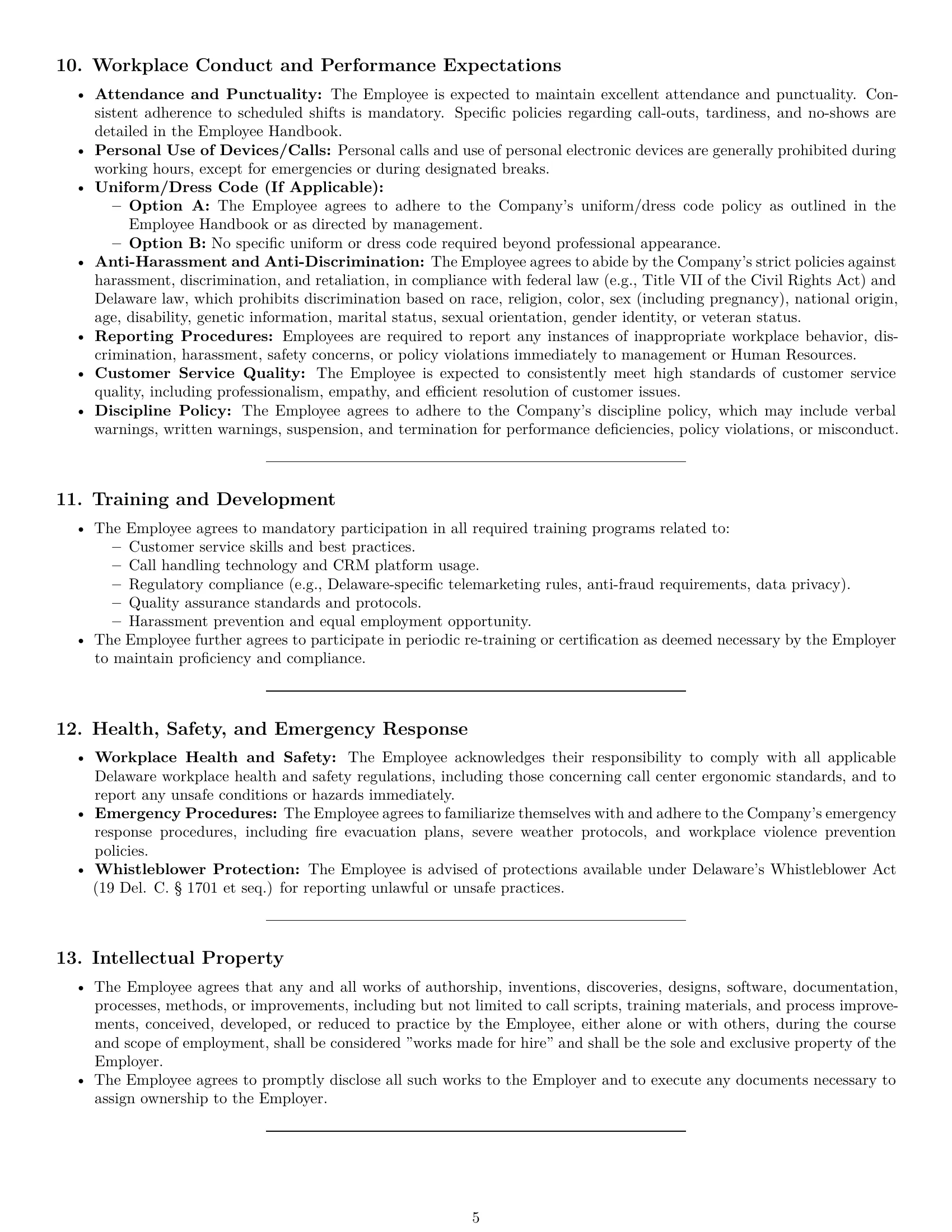 Preview page 5 of Pro Delaware call center representative employment contract template