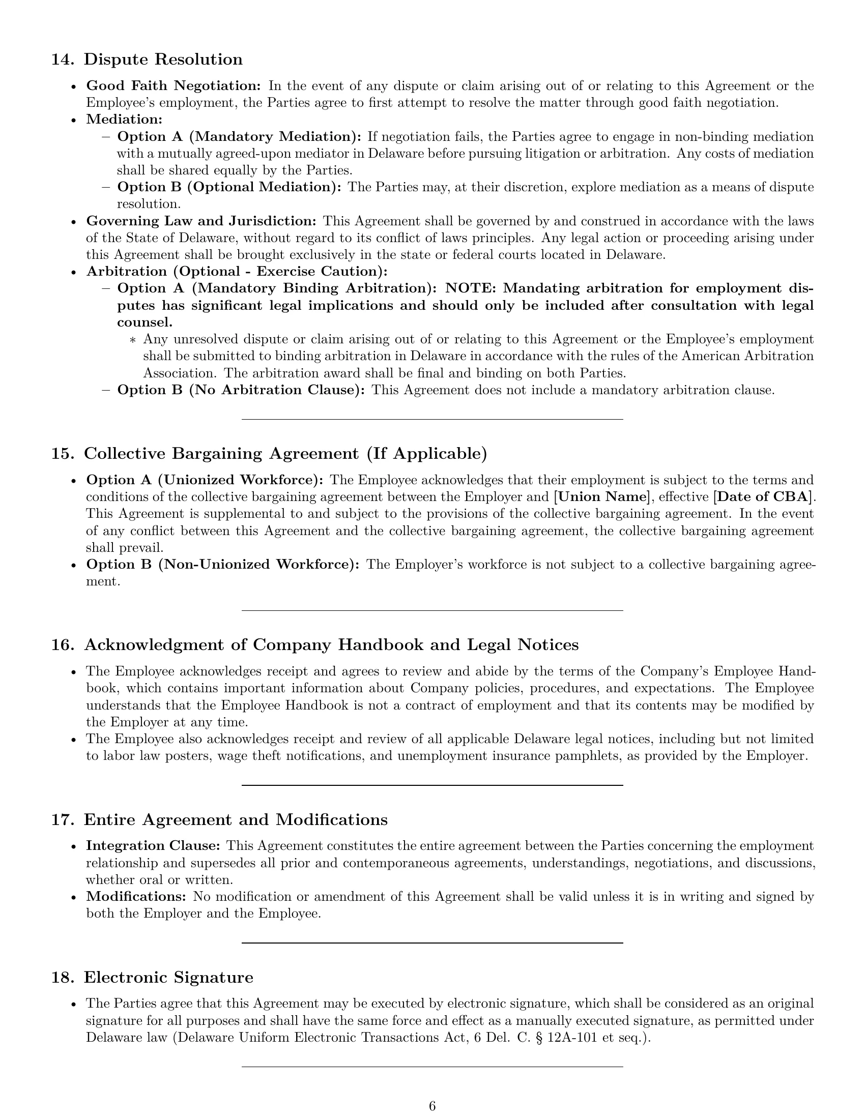 Preview page 6 of Pro Delaware call center representative employment contract template