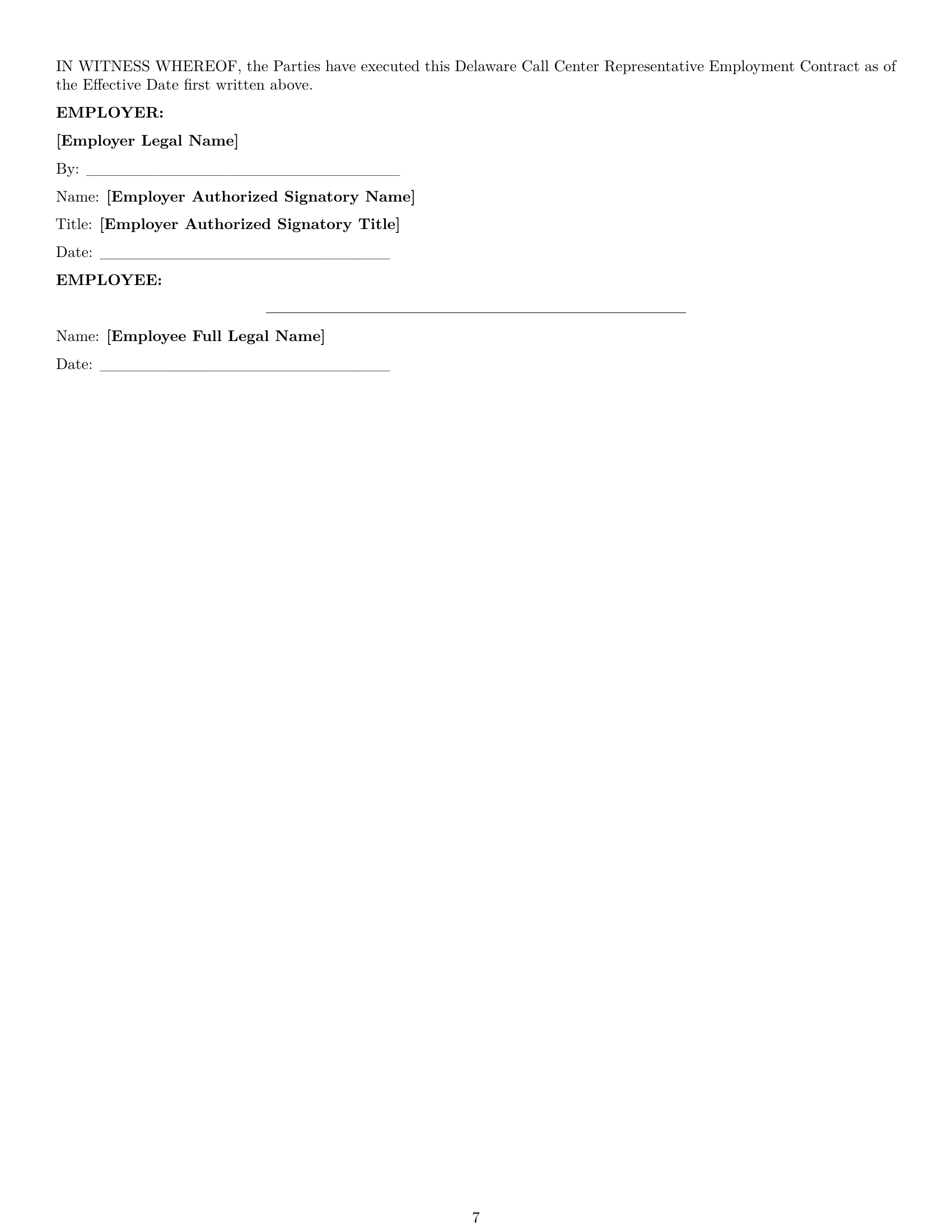 Preview page 7 of Pro Delaware call center representative employment contract template