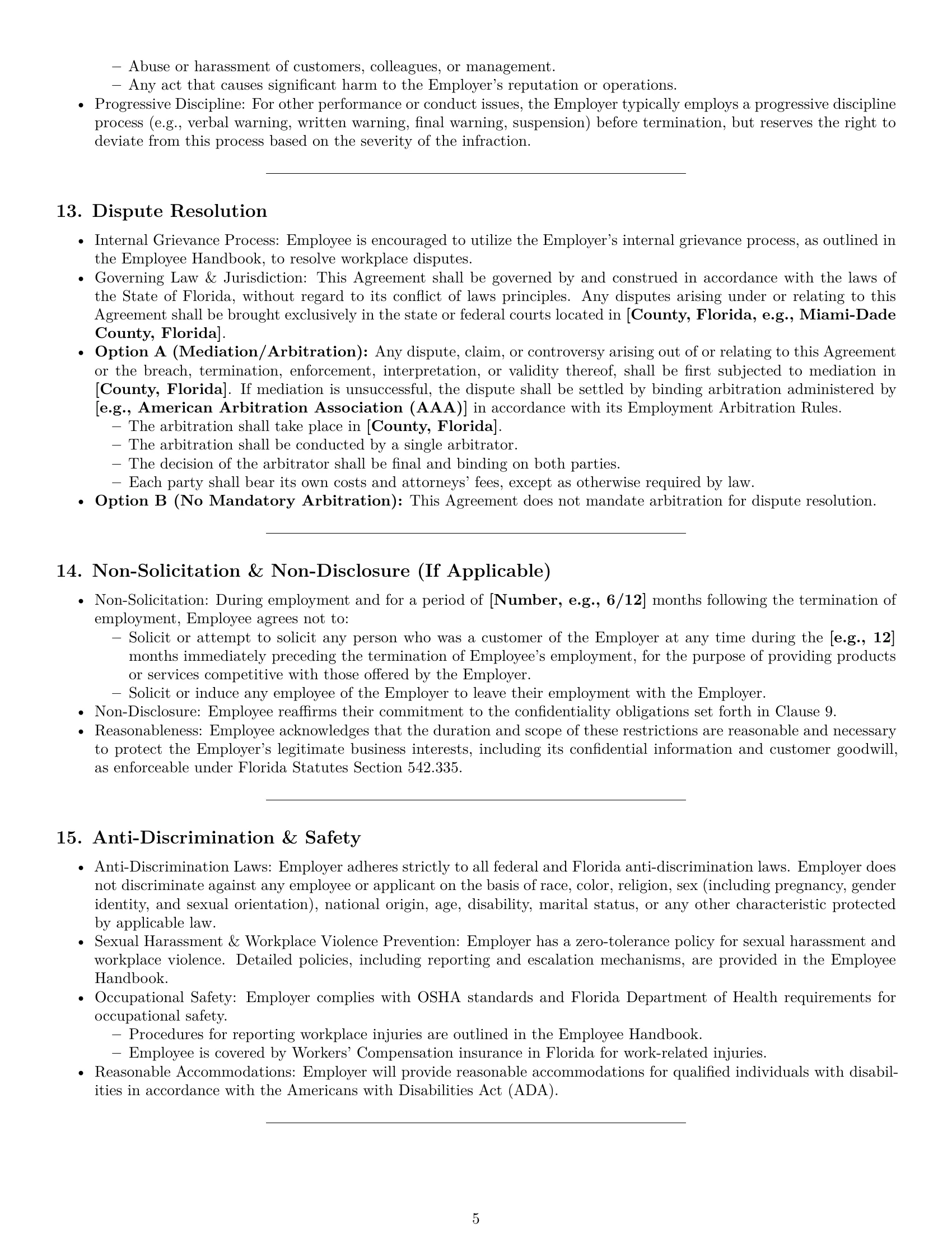 Preview page 5 of Pro Florida call center representative employment contract template