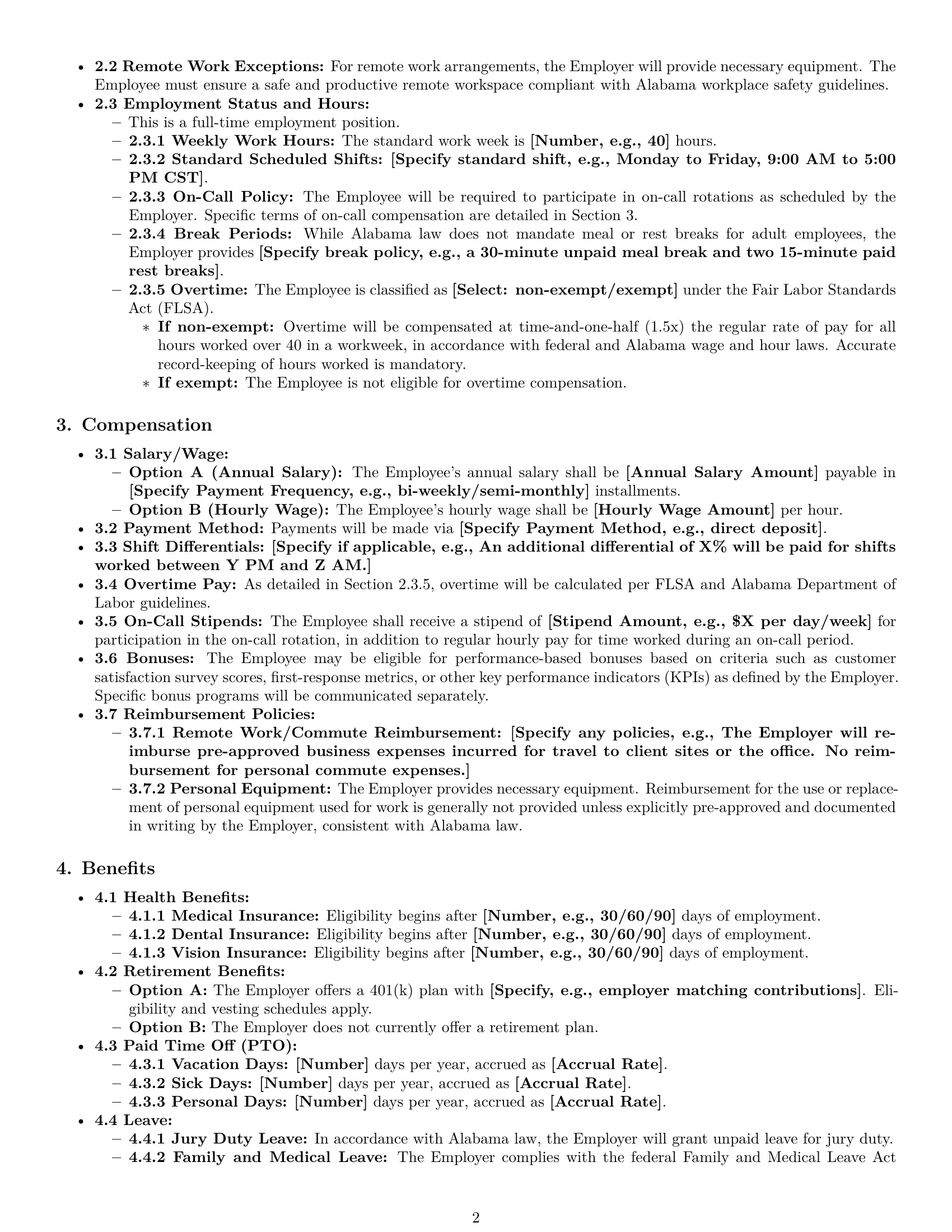 Preview page 2 of Pro Alabama technical support engineer employment contract template