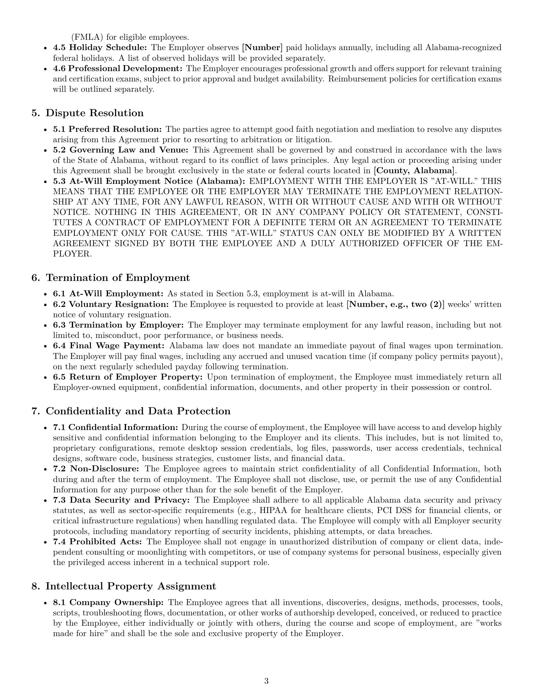 Preview page 3 of Pro Alabama technical support engineer employment contract template