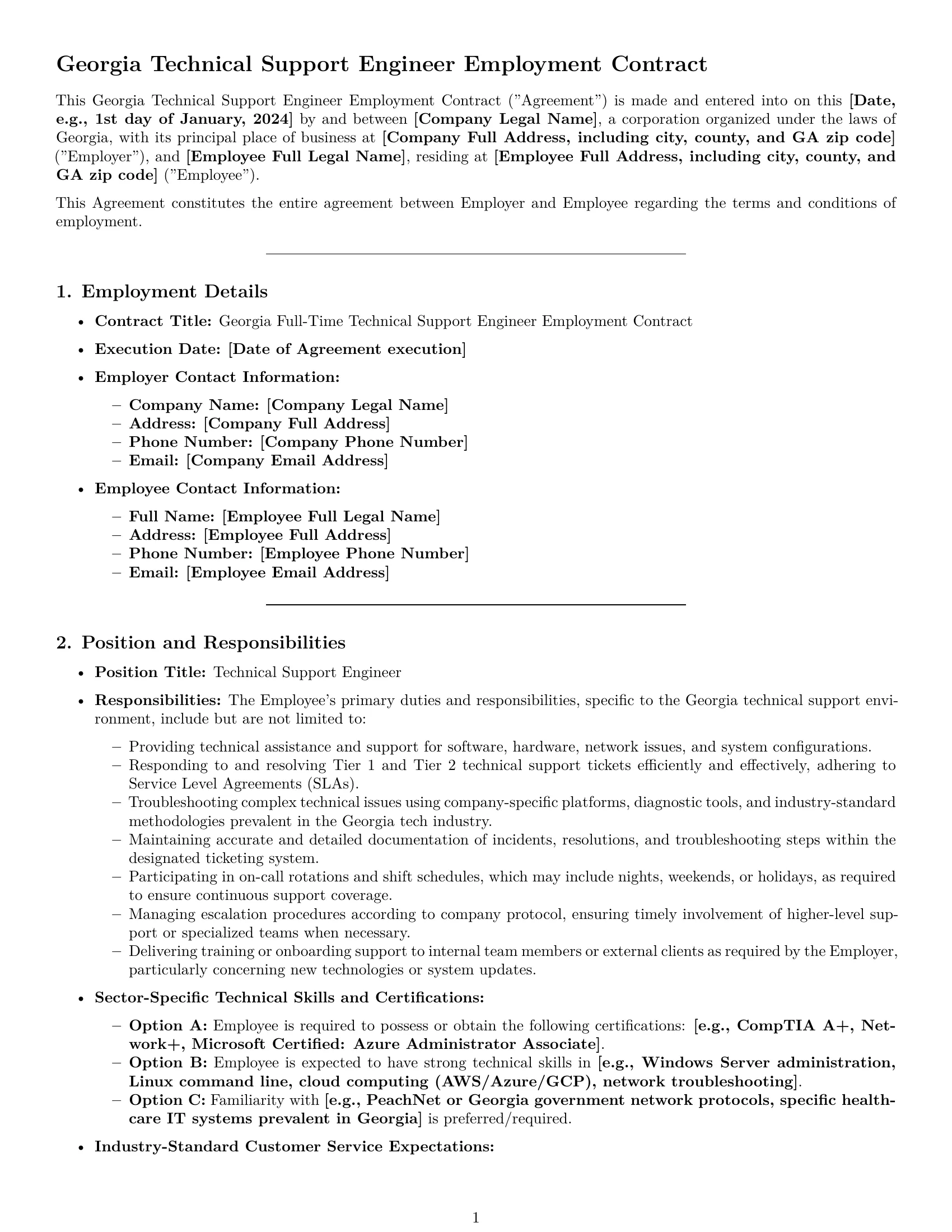Preview page 1 of Pro Georgia technical support engineer employment contract template