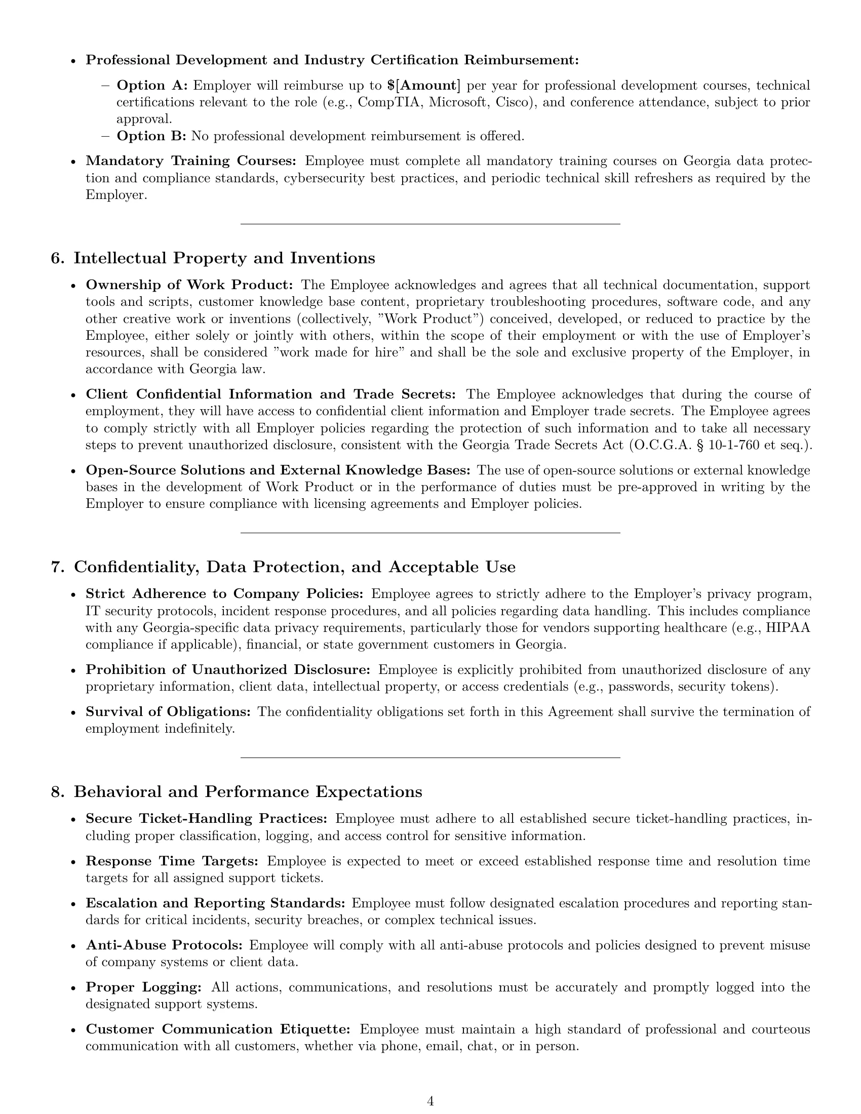 Preview page 4 of Pro Georgia technical support engineer employment contract template