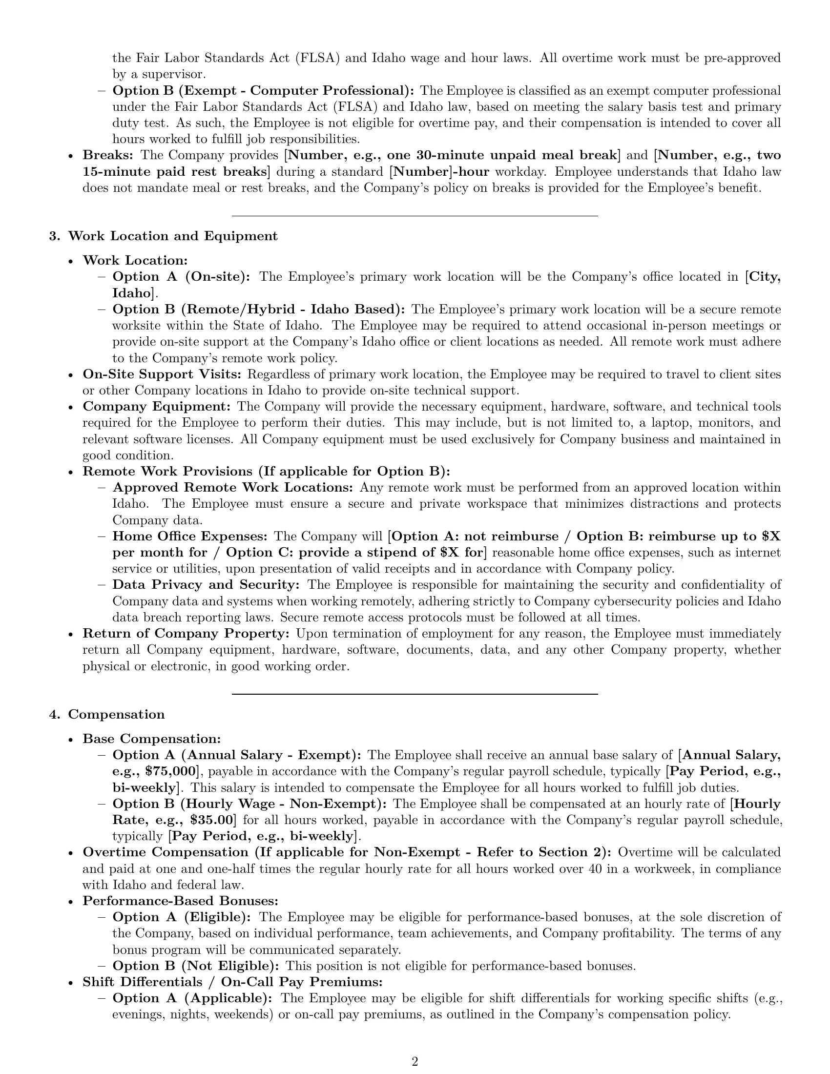 Preview page 2 of Pro Idaho technical support engineer employment contract template
