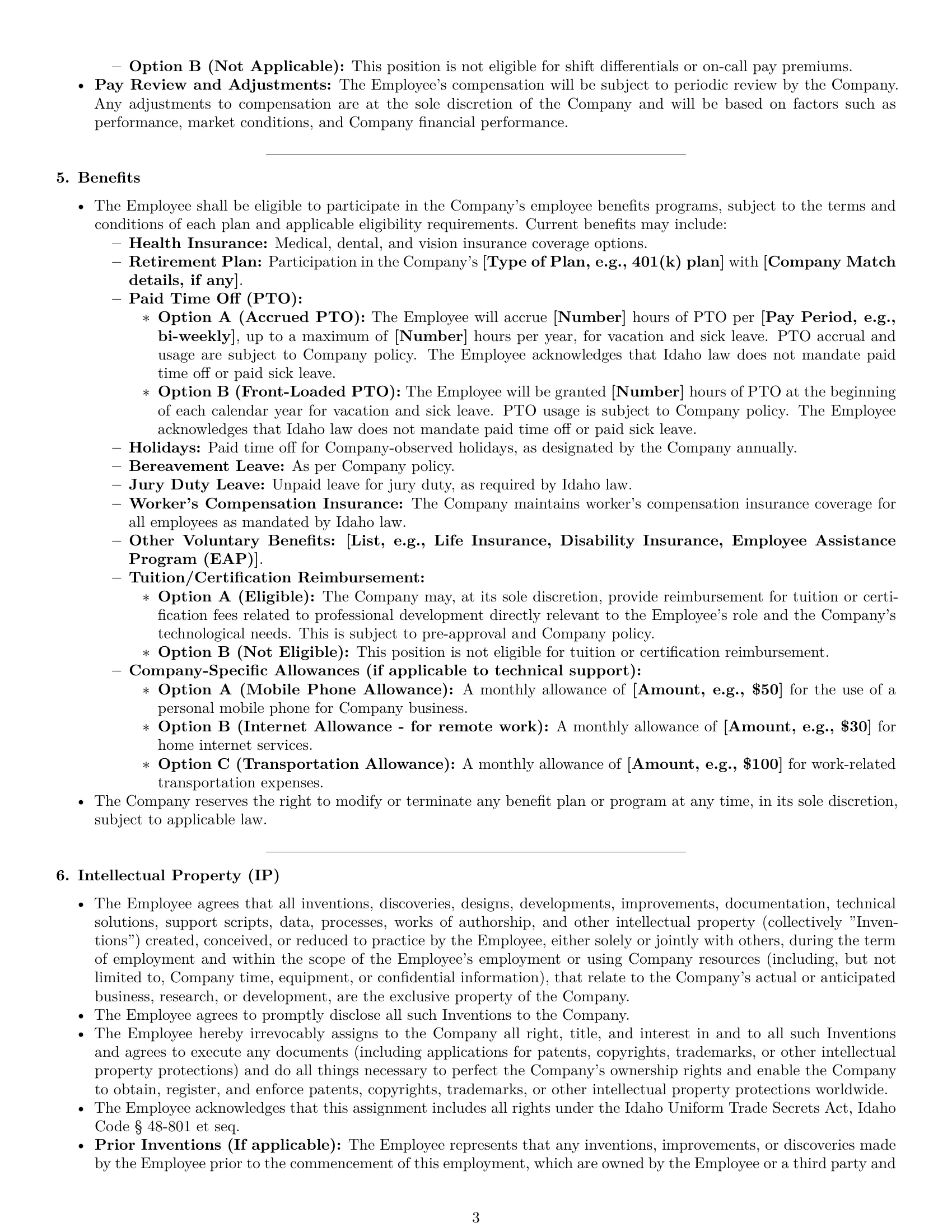 Preview page 3 of Pro Idaho technical support engineer employment contract template