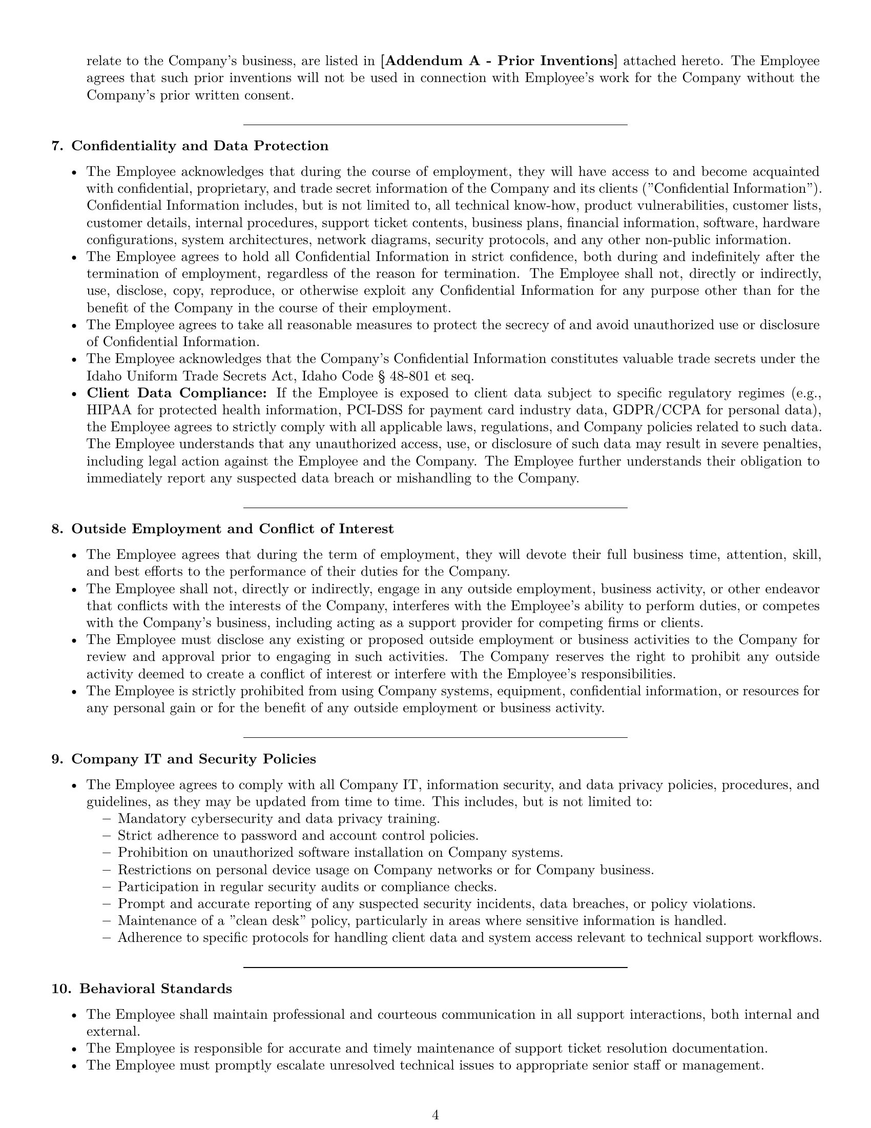 Preview page 4 of Pro Idaho technical support engineer employment contract template