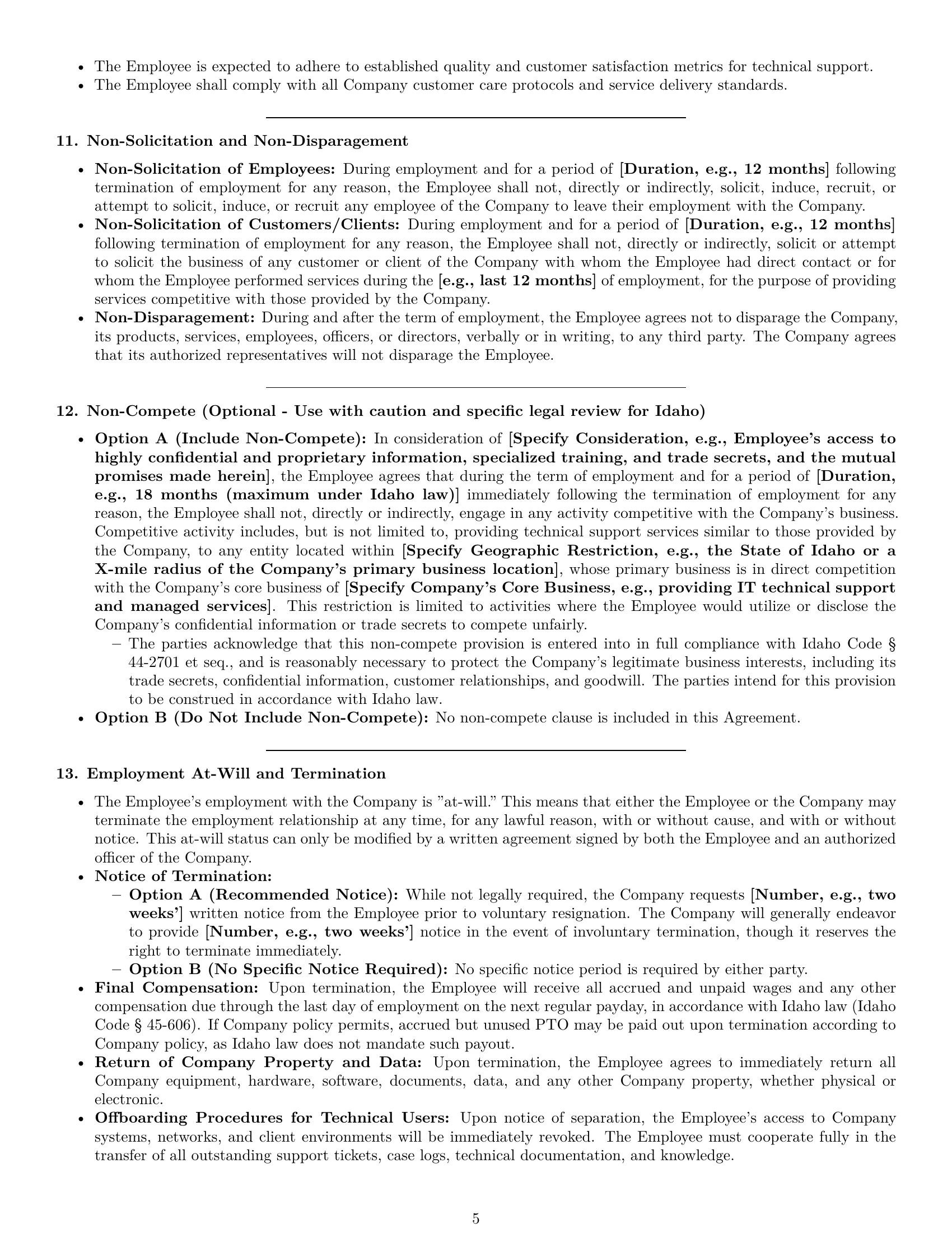 Preview page 5 of Pro Idaho technical support engineer employment contract template