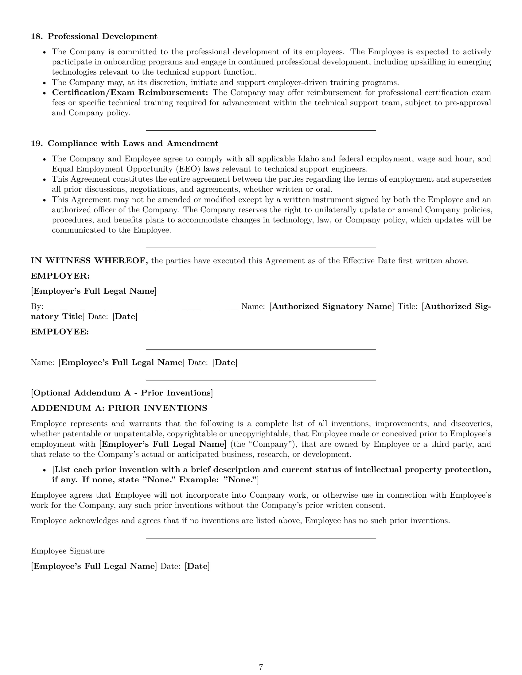 Preview page 7 of Pro Idaho technical support engineer employment contract template