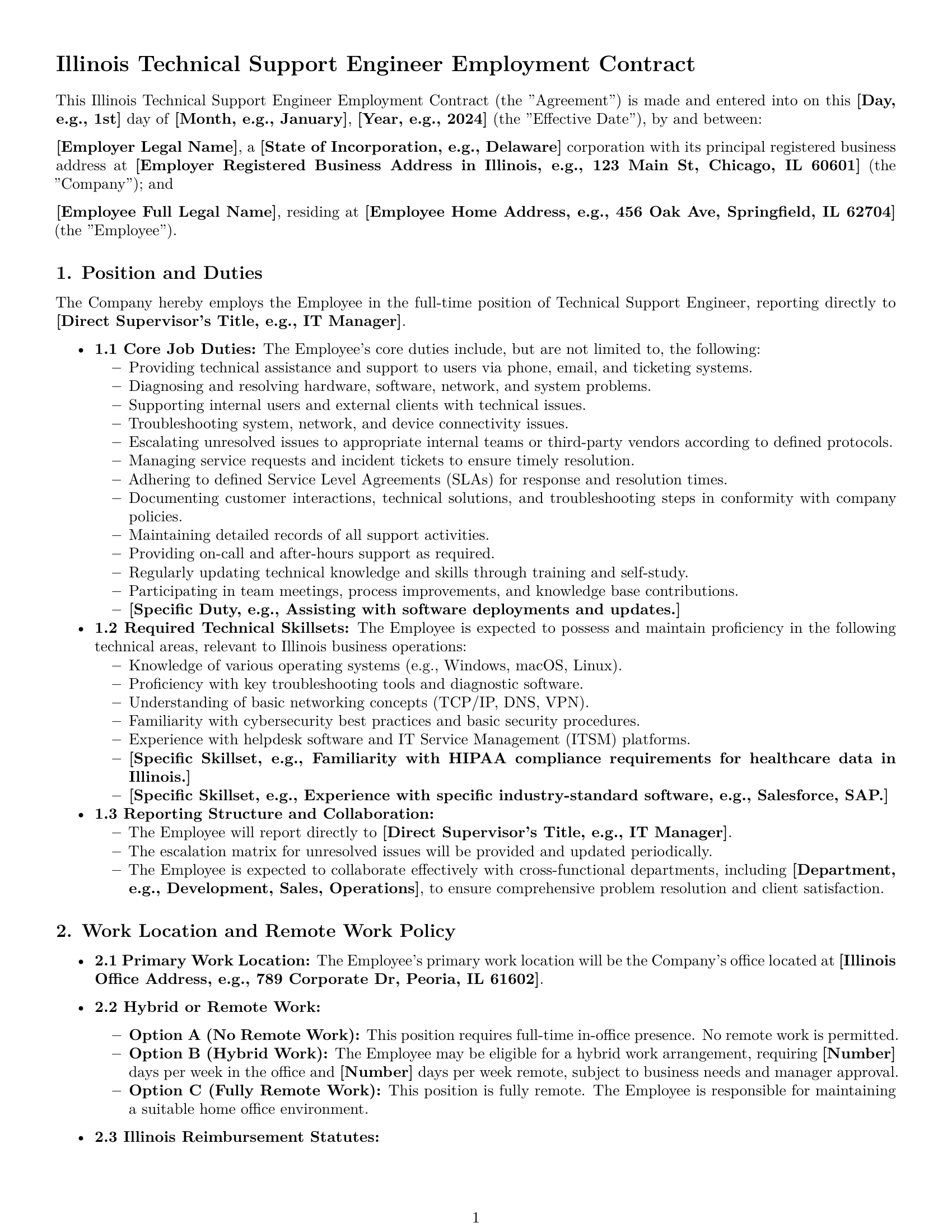 Preview page 1 of Pro Illinois technical support engineer employment contract template