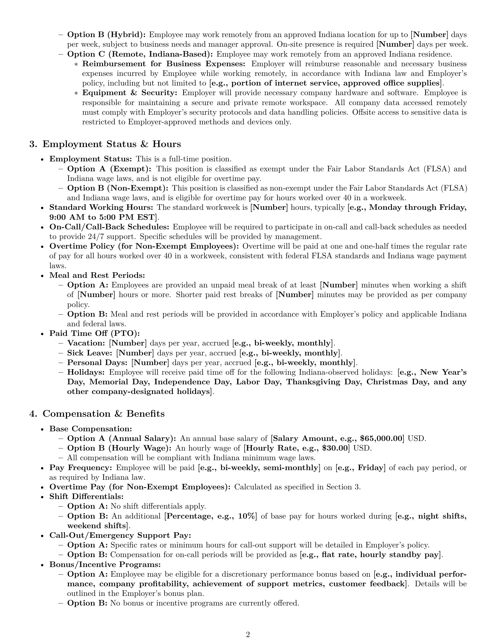 Preview page 2 of Pro Indiana technical support engineer employment contract template