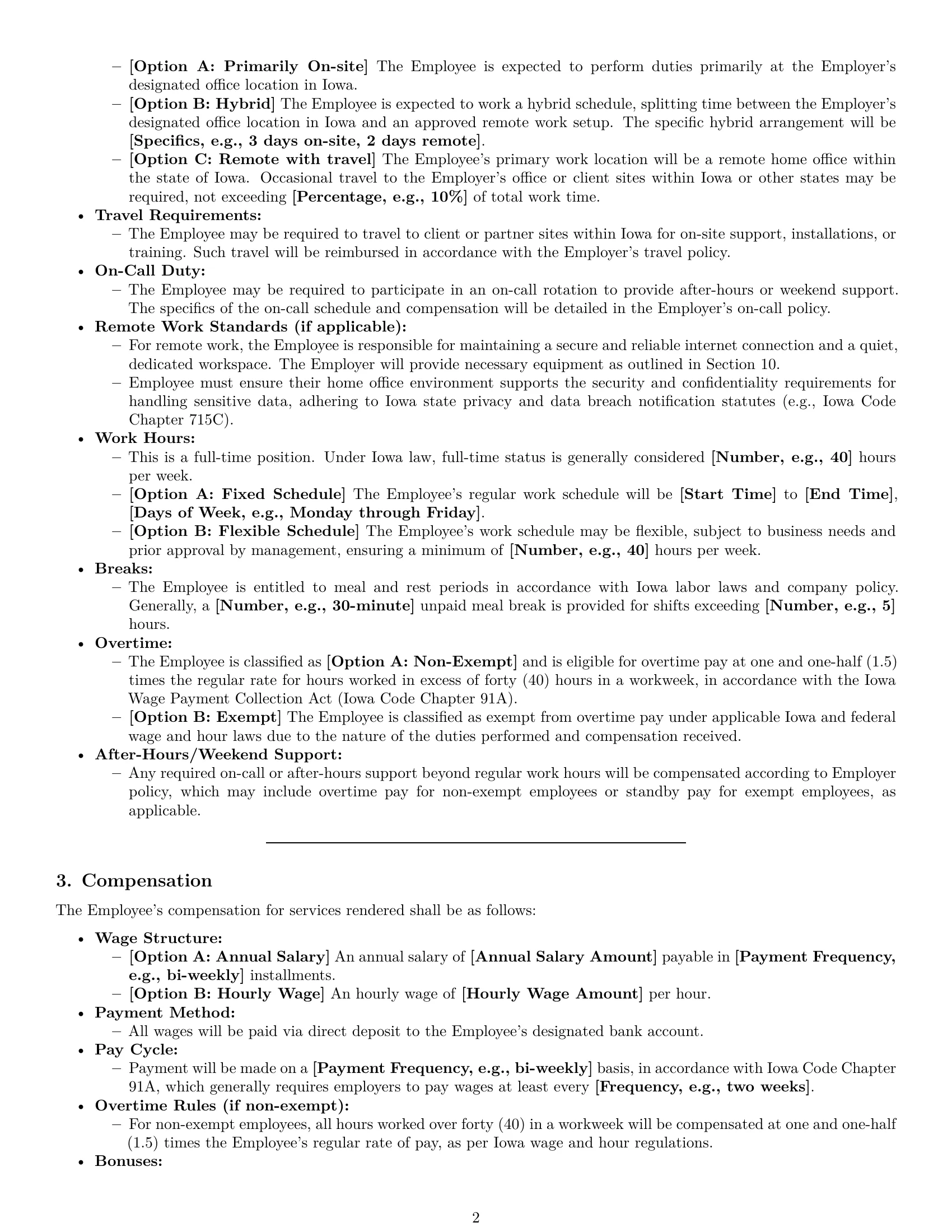 Preview page 2 of Pro Iowa technical support engineer employment contract template