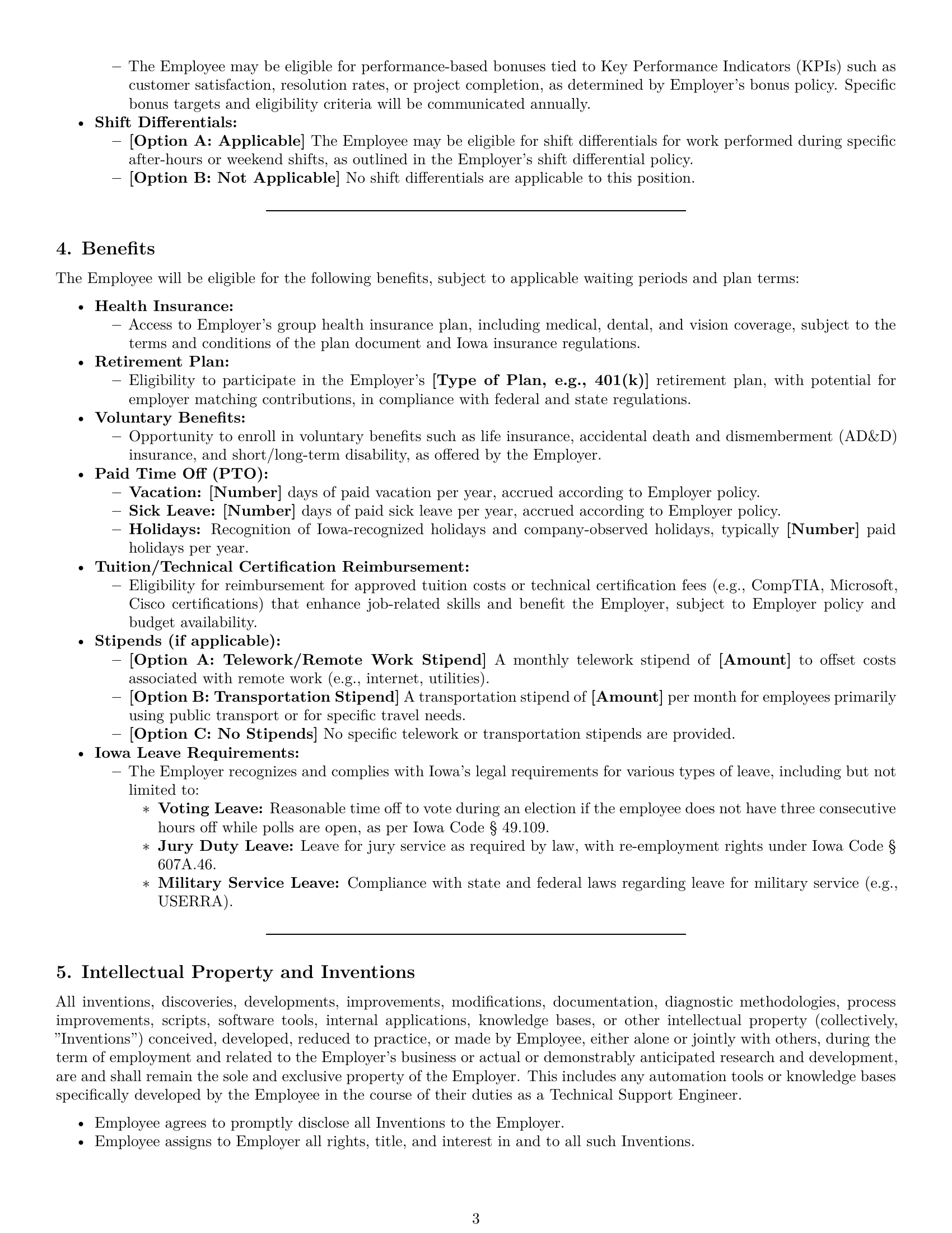 Preview page 3 of Pro Iowa technical support engineer employment contract template