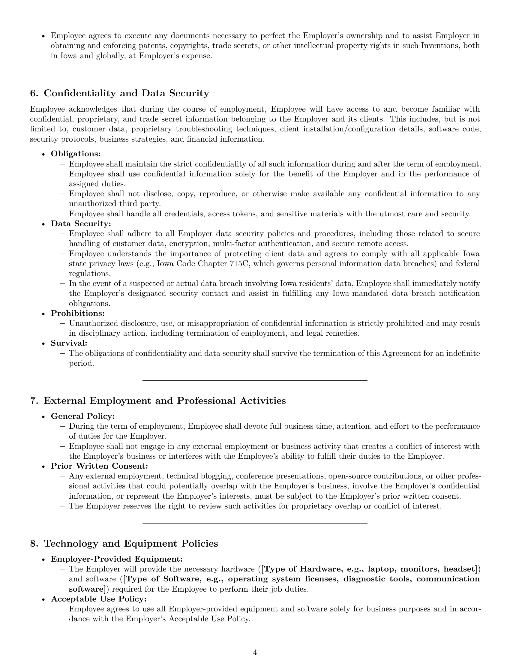 Preview page 4 of Pro Iowa technical support engineer employment contract template