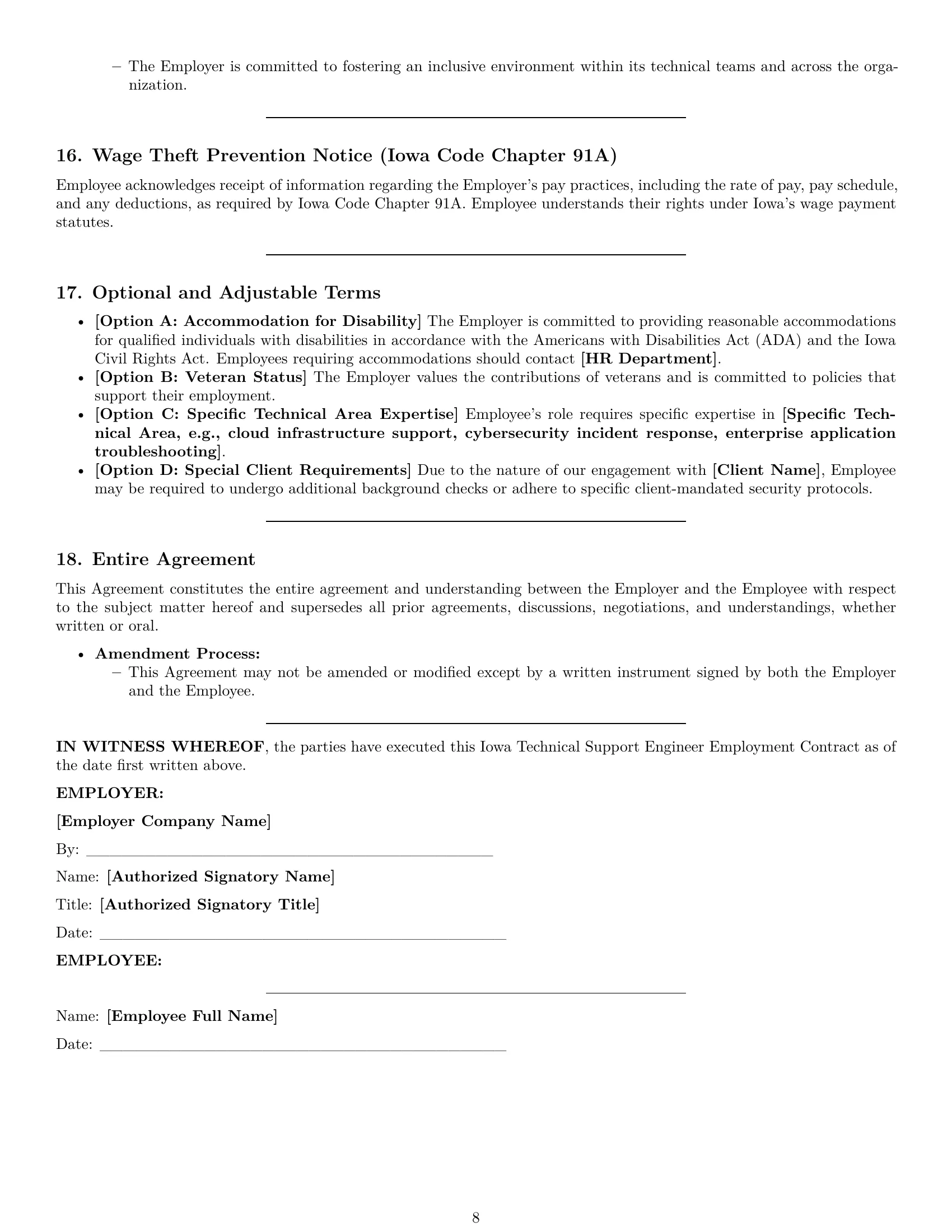 Preview page 8 of Pro Iowa technical support engineer employment contract template
