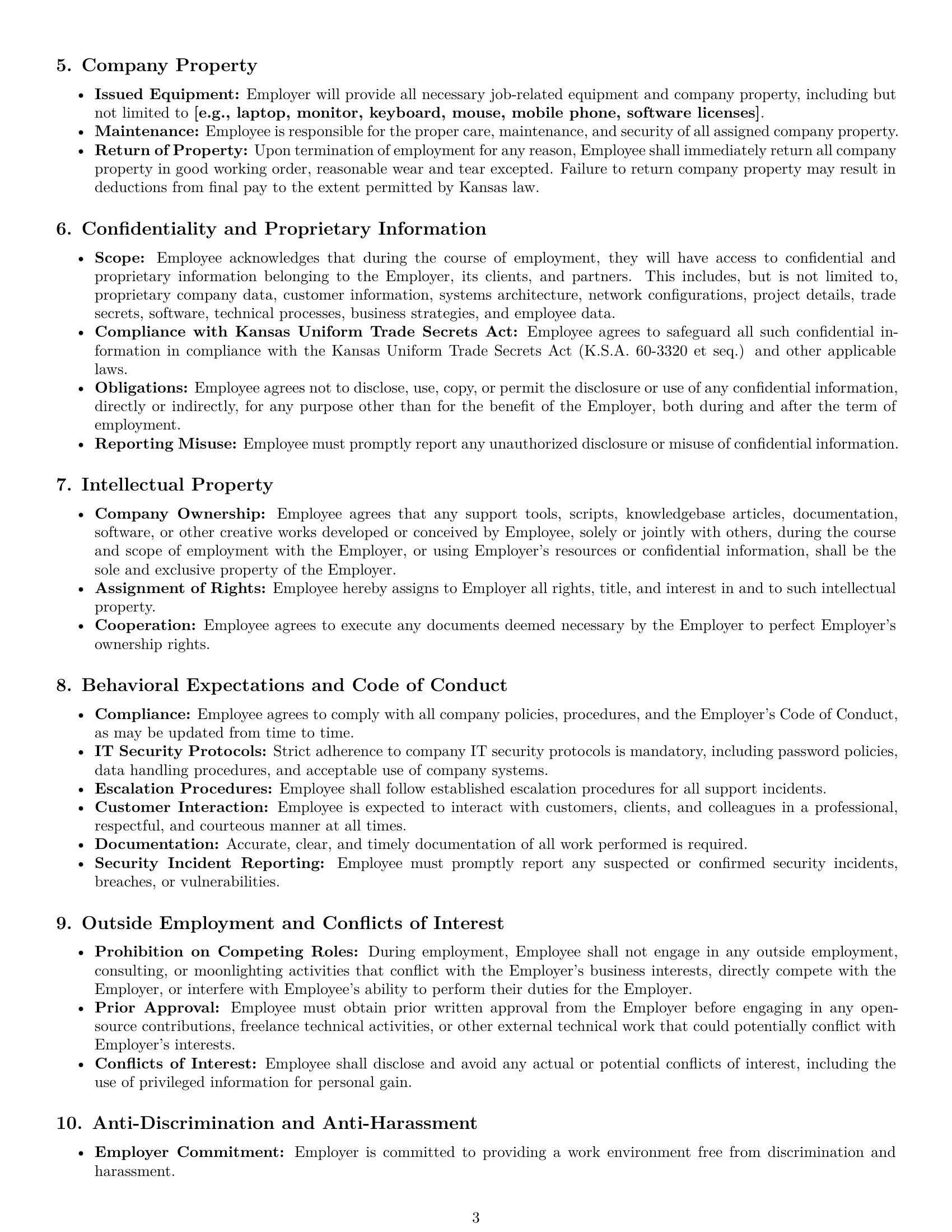 Preview page 3 of Pro Kansas technical support engineer employment contract template