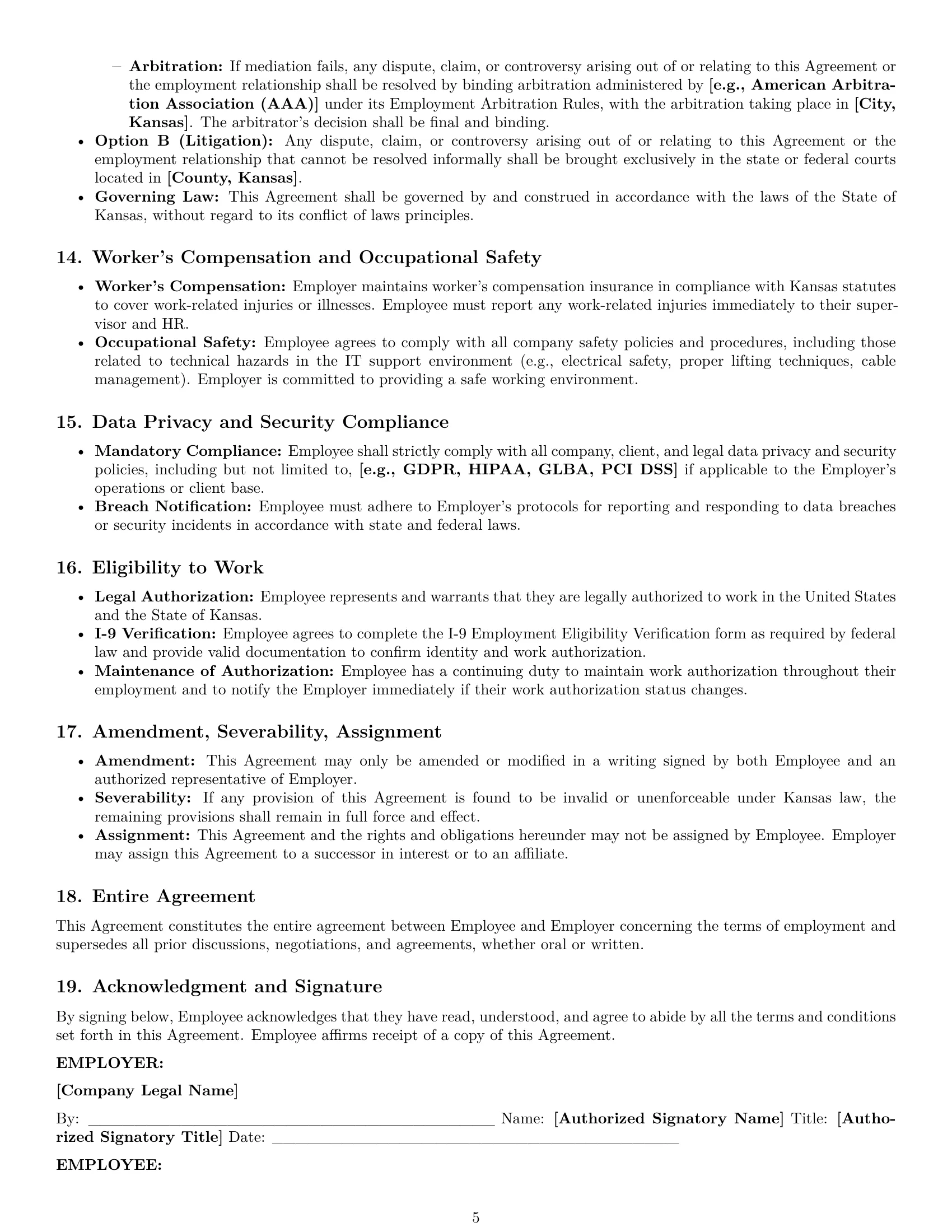 Preview page 5 of Pro Kansas technical support engineer employment contract template