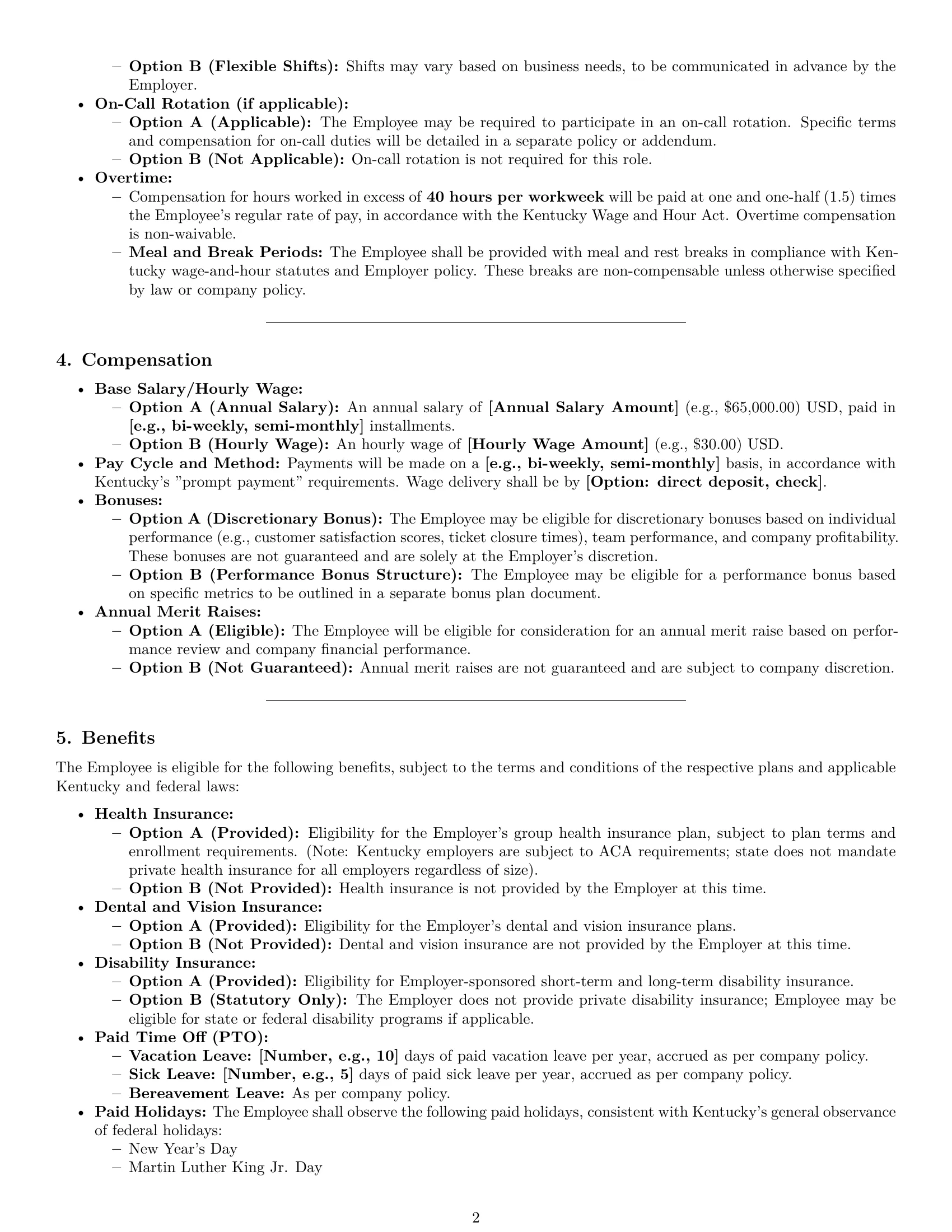 Preview page 2 of Pro Kentucky technical support engineer employment contract template