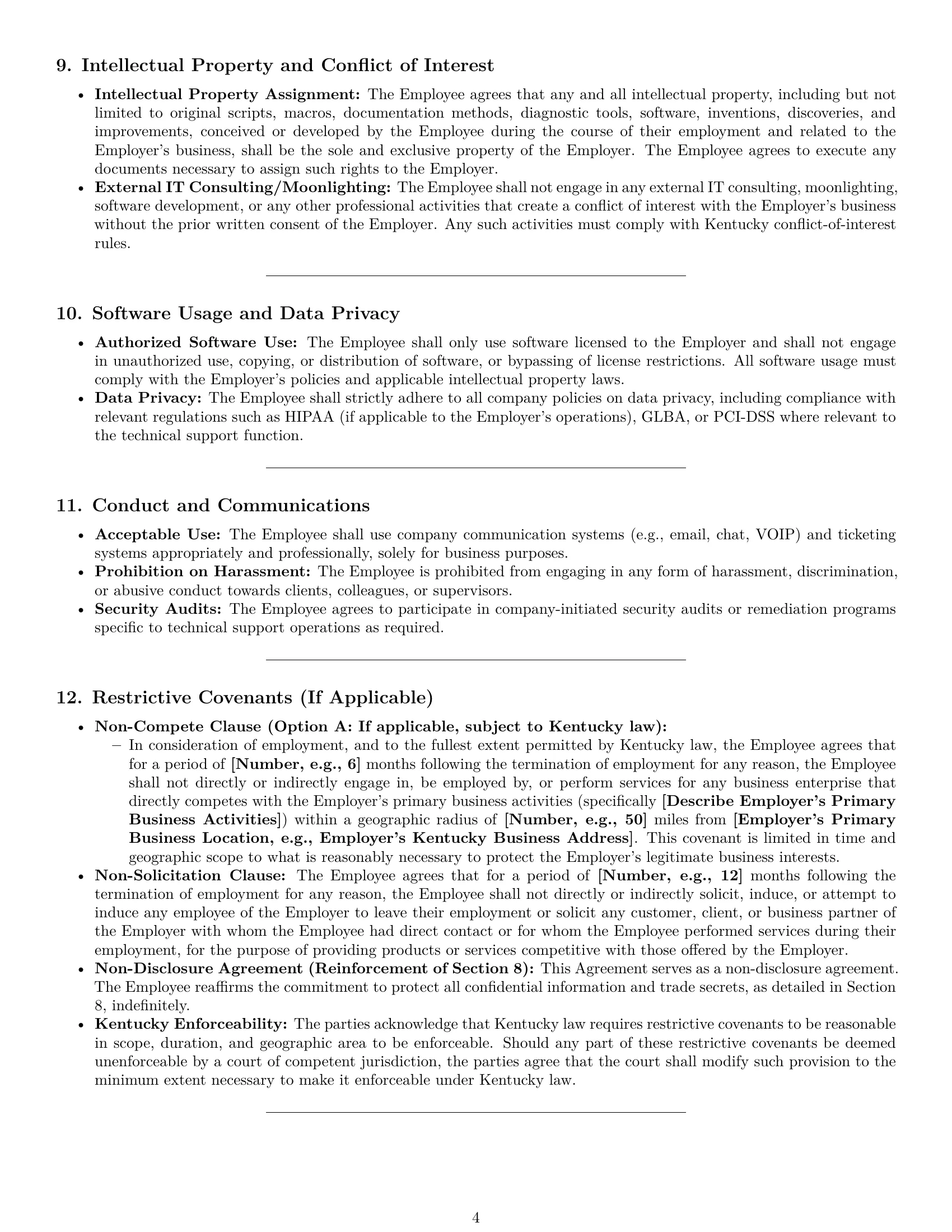 Preview page 4 of Pro Kentucky technical support engineer employment contract template