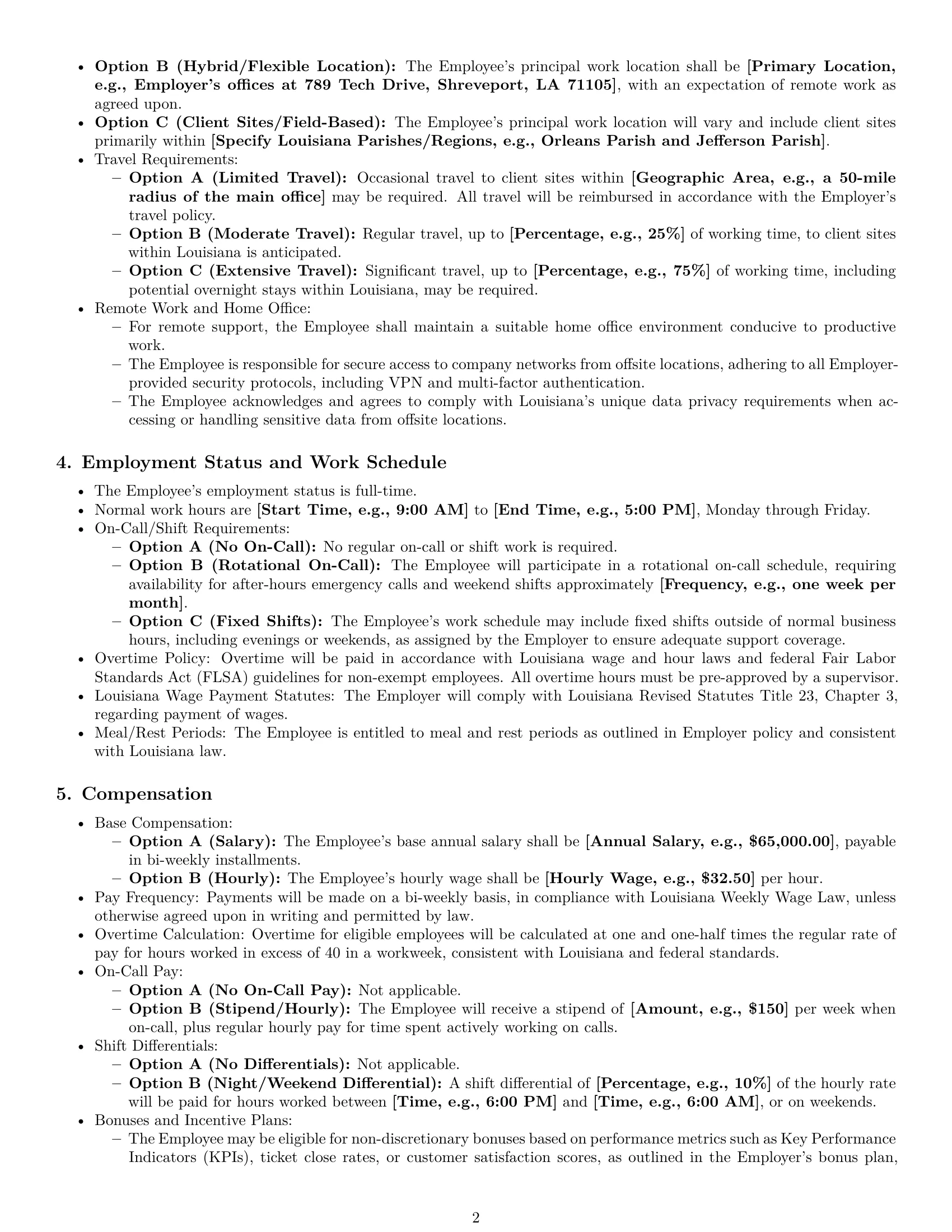 Preview page 2 of Pro Louisiana technical support engineer employment contract template
