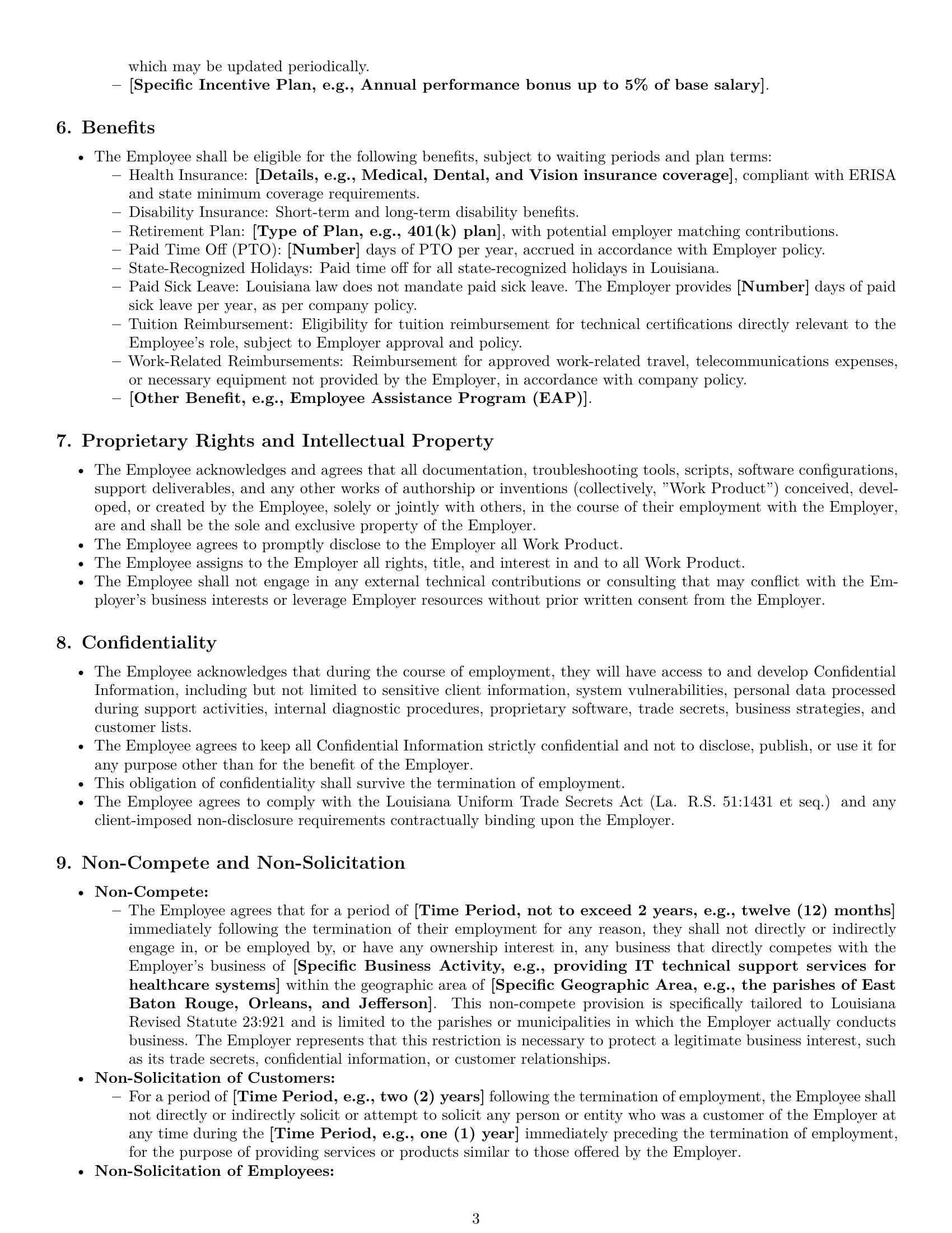 Preview page 3 of Pro Louisiana technical support engineer employment contract template